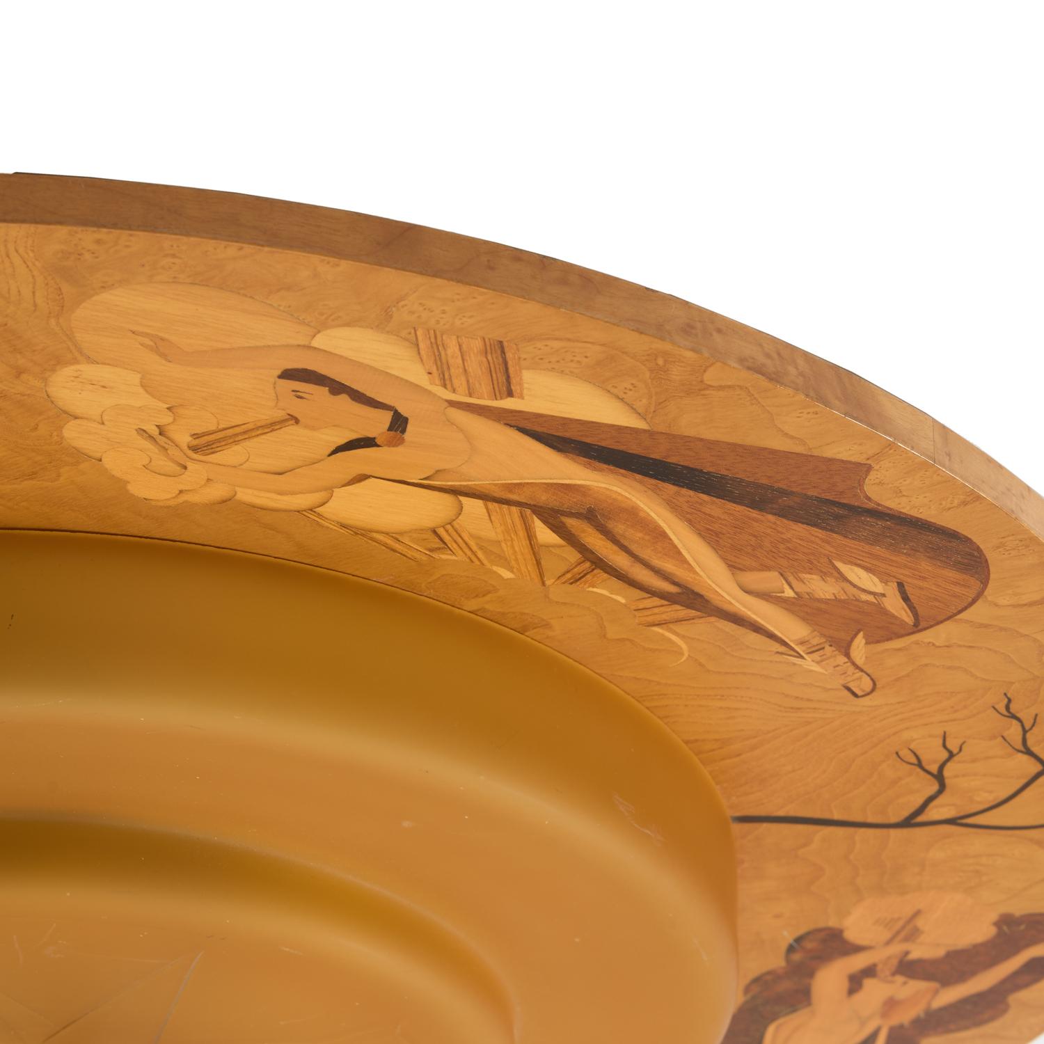 Mid-20th Century A Swedish Marquetry Flush Mount Depicting The Four Winds