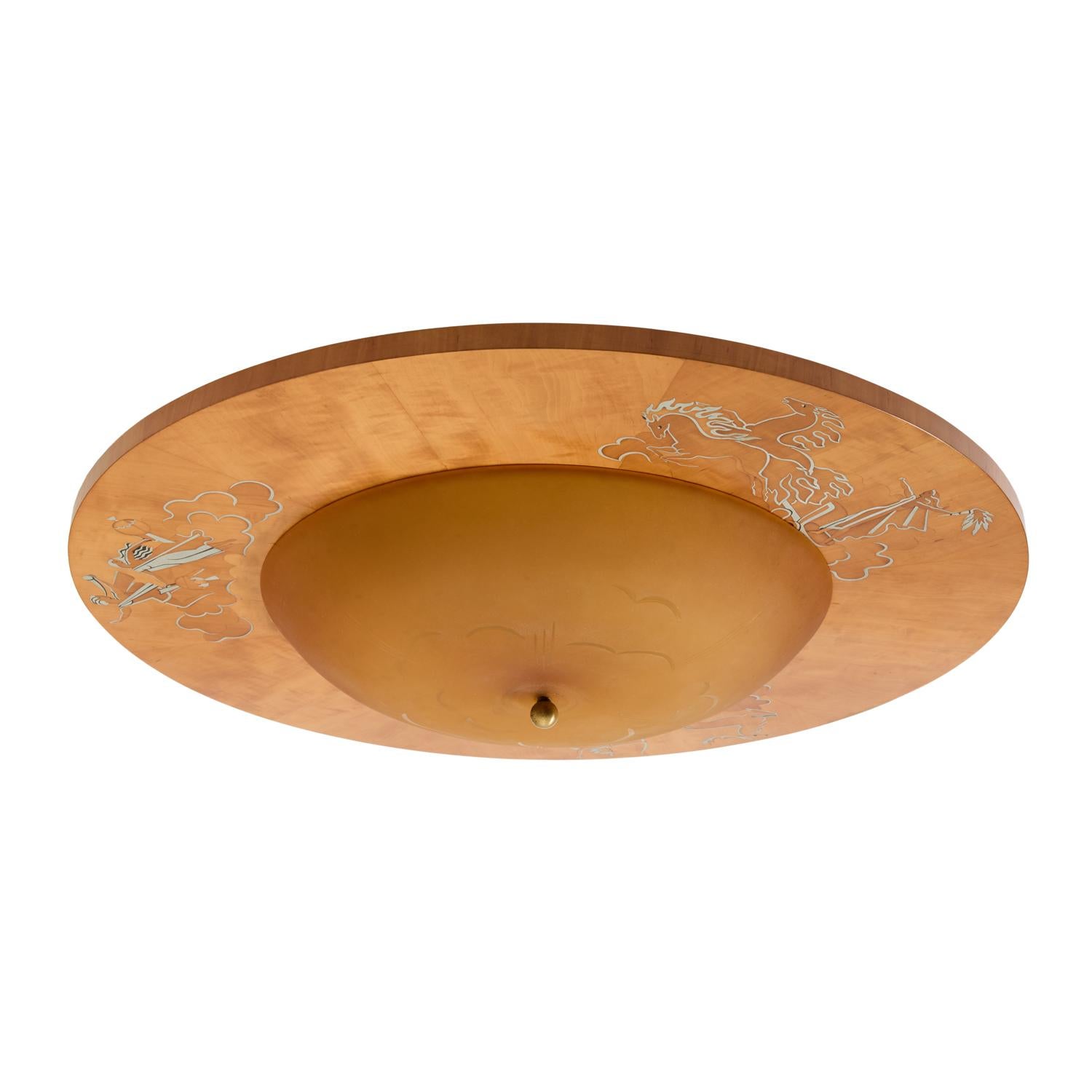 Etched A Swedish Marquetry Flush Mount with Pewter Details For Sale
