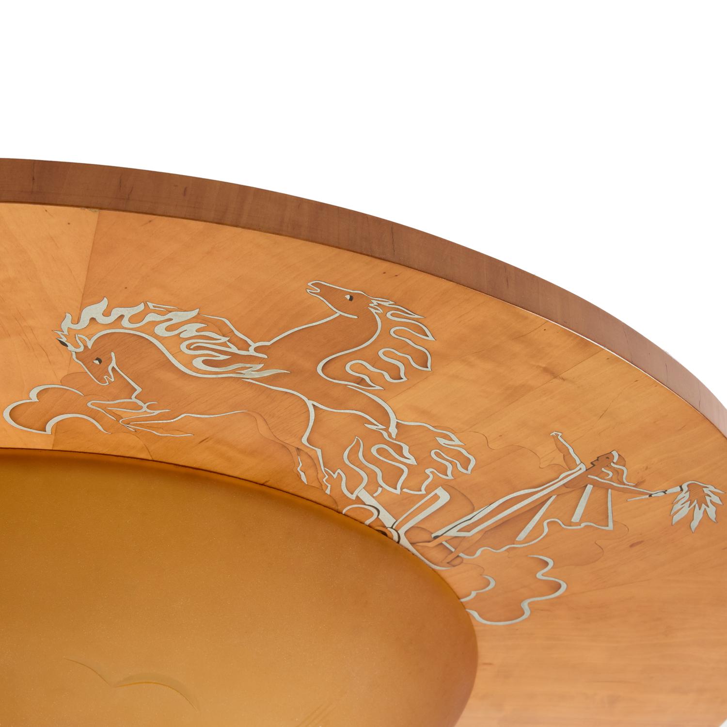 A Swedish Marquetry Flush Mount with Pewter Details In Good Condition For Sale In New York, NY