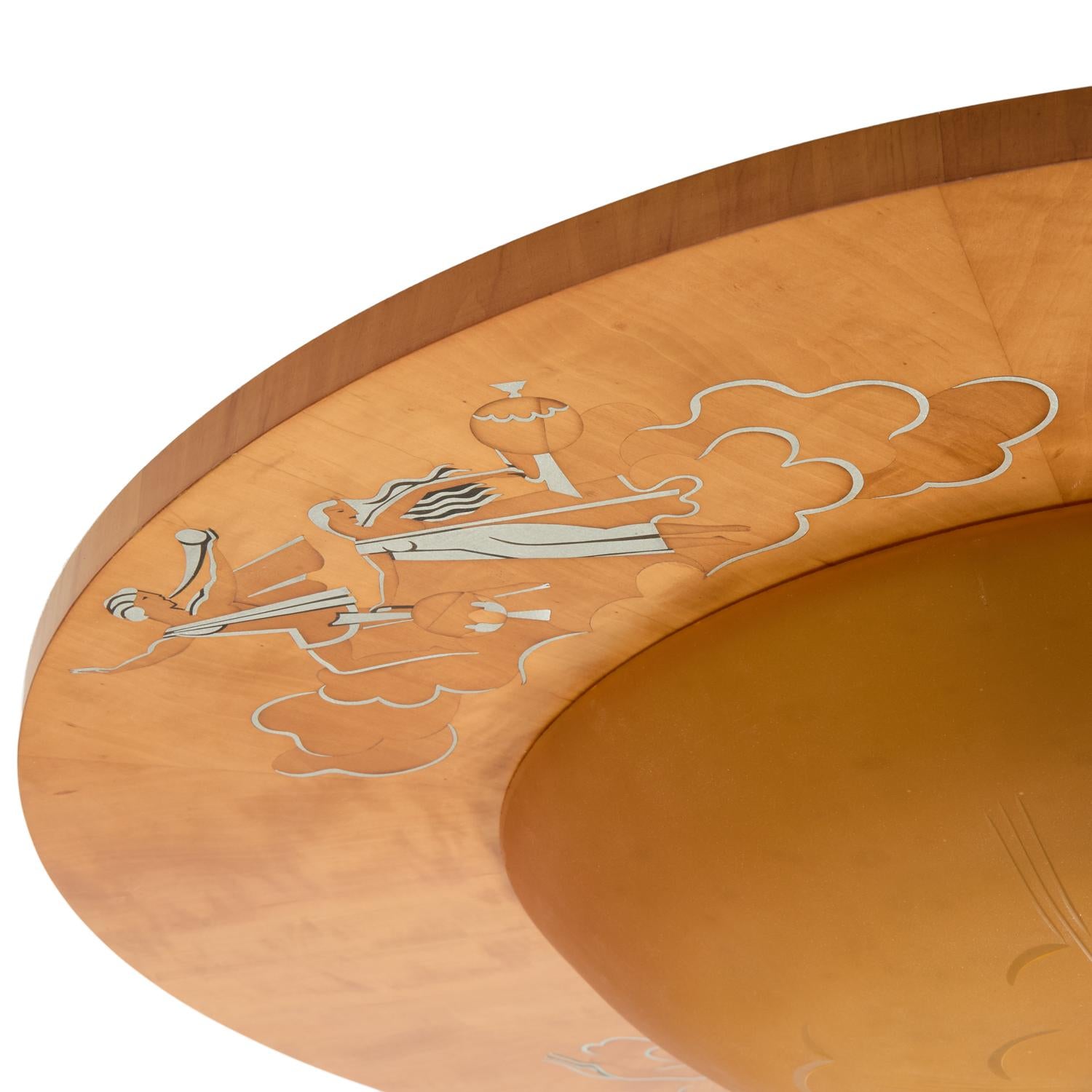 Mid-20th Century A Swedish Marquetry Flush Mount with Pewter Details For Sale