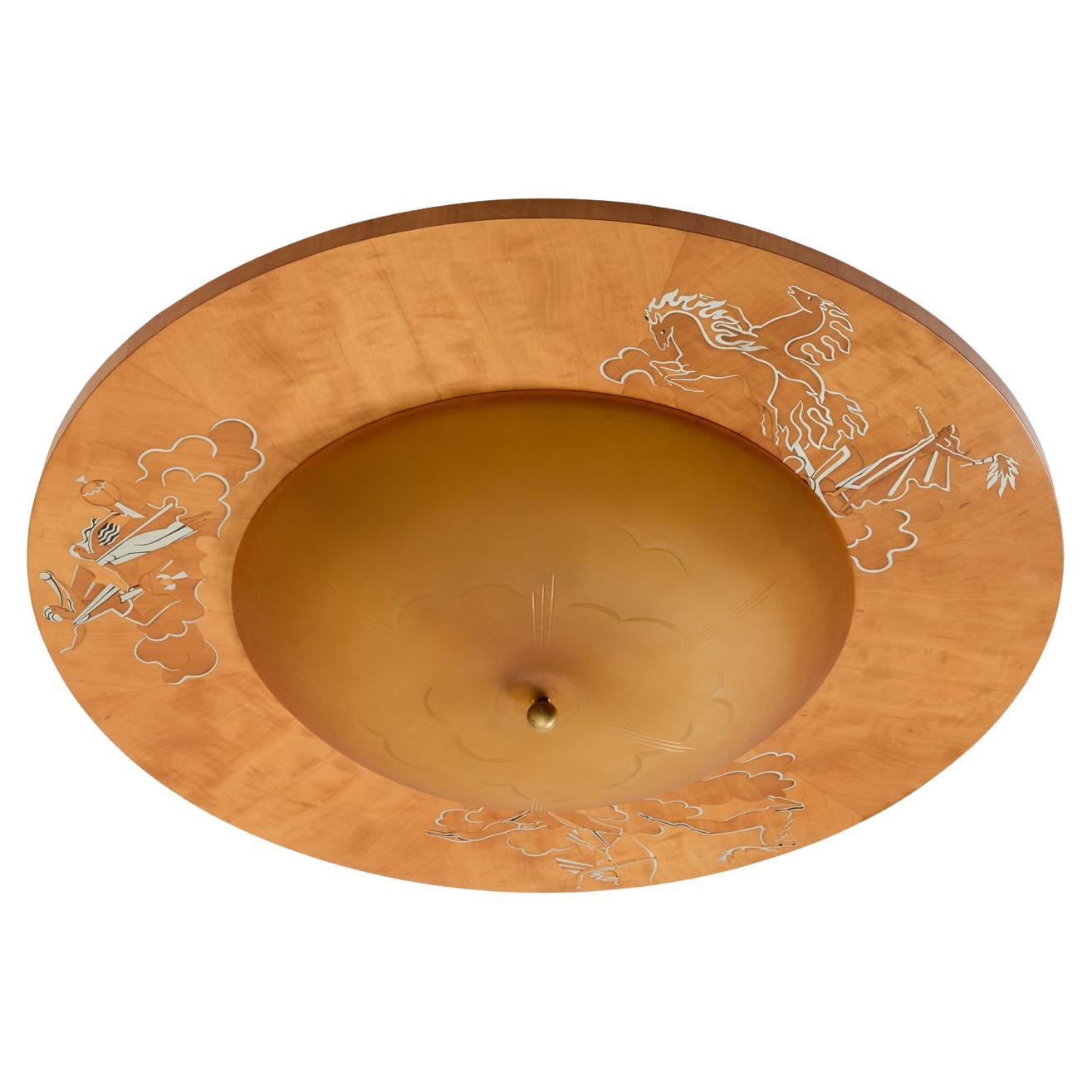 A Swedish Marquetry Flush Mount with Pewter Details For Sale