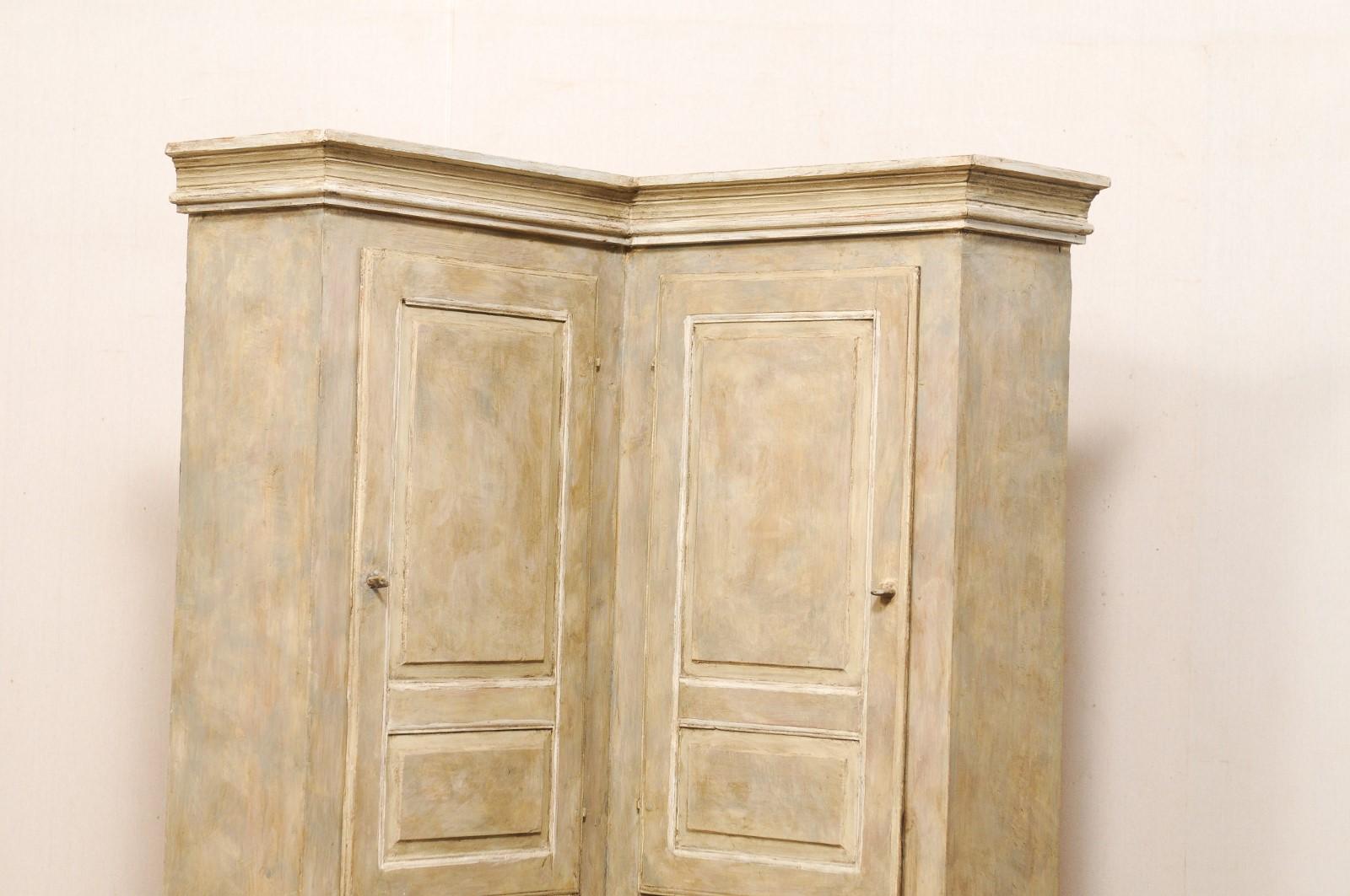 Karl Johan Swedish Mid-19th Century Painted Wood Corner Cabinet, Unique Angular Shape