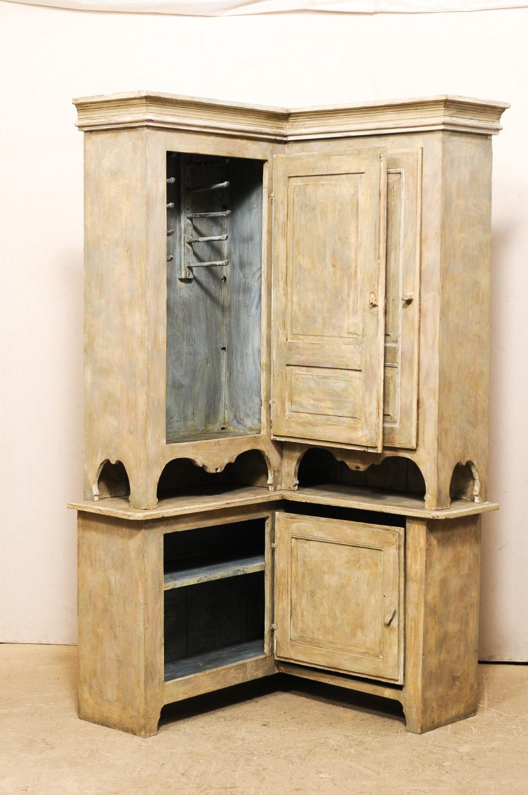 Swedish Mid-19th Century Painted Wood Corner Cabinet, Unique Angular Shape 3