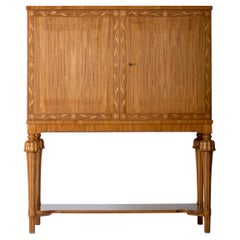 Vintage Swedish Modern Mahogany and Intarsia Cabinet on Stand
