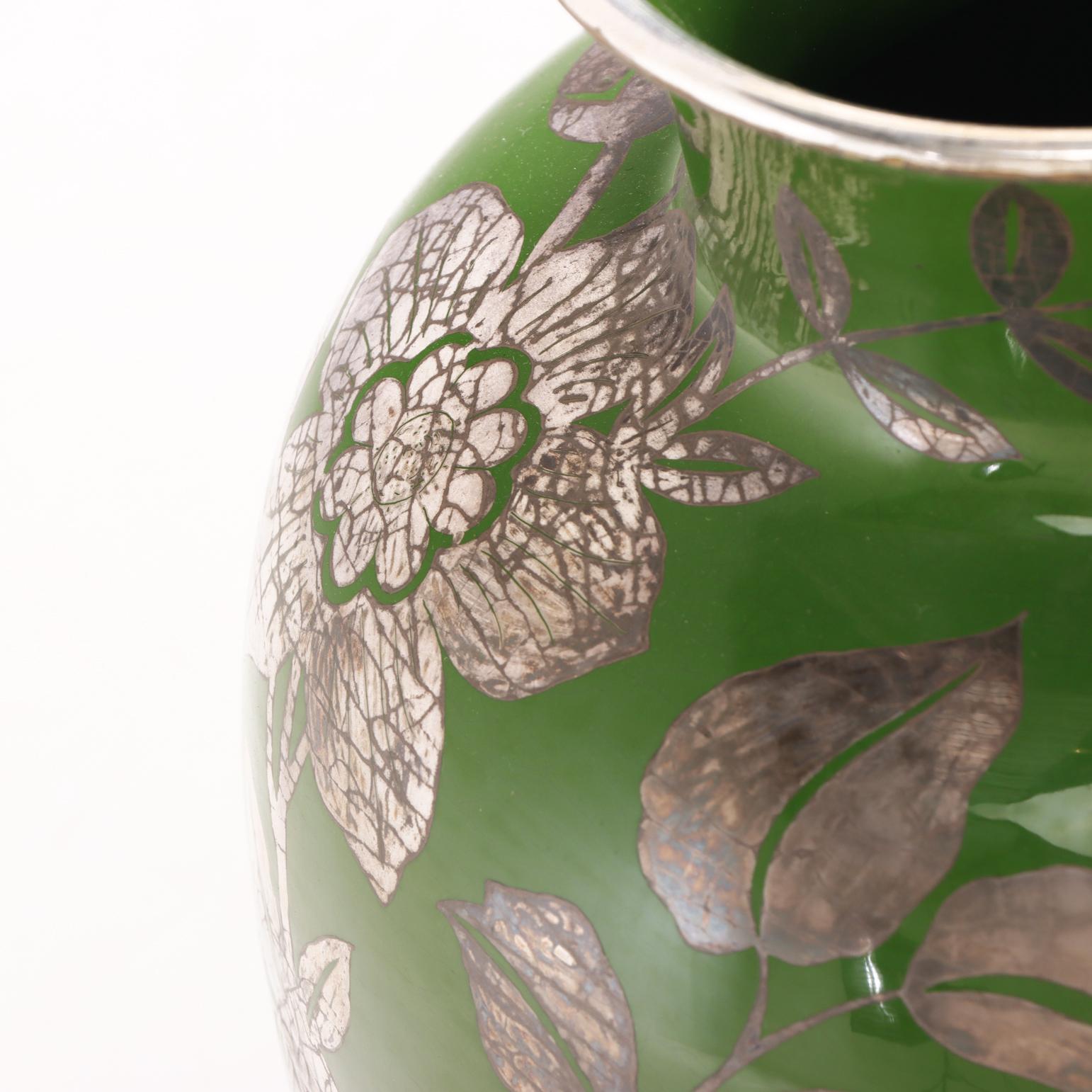 20th Century A Swedish Patinated Bronze Vase with Silver Overlay, 20th C. For Sale