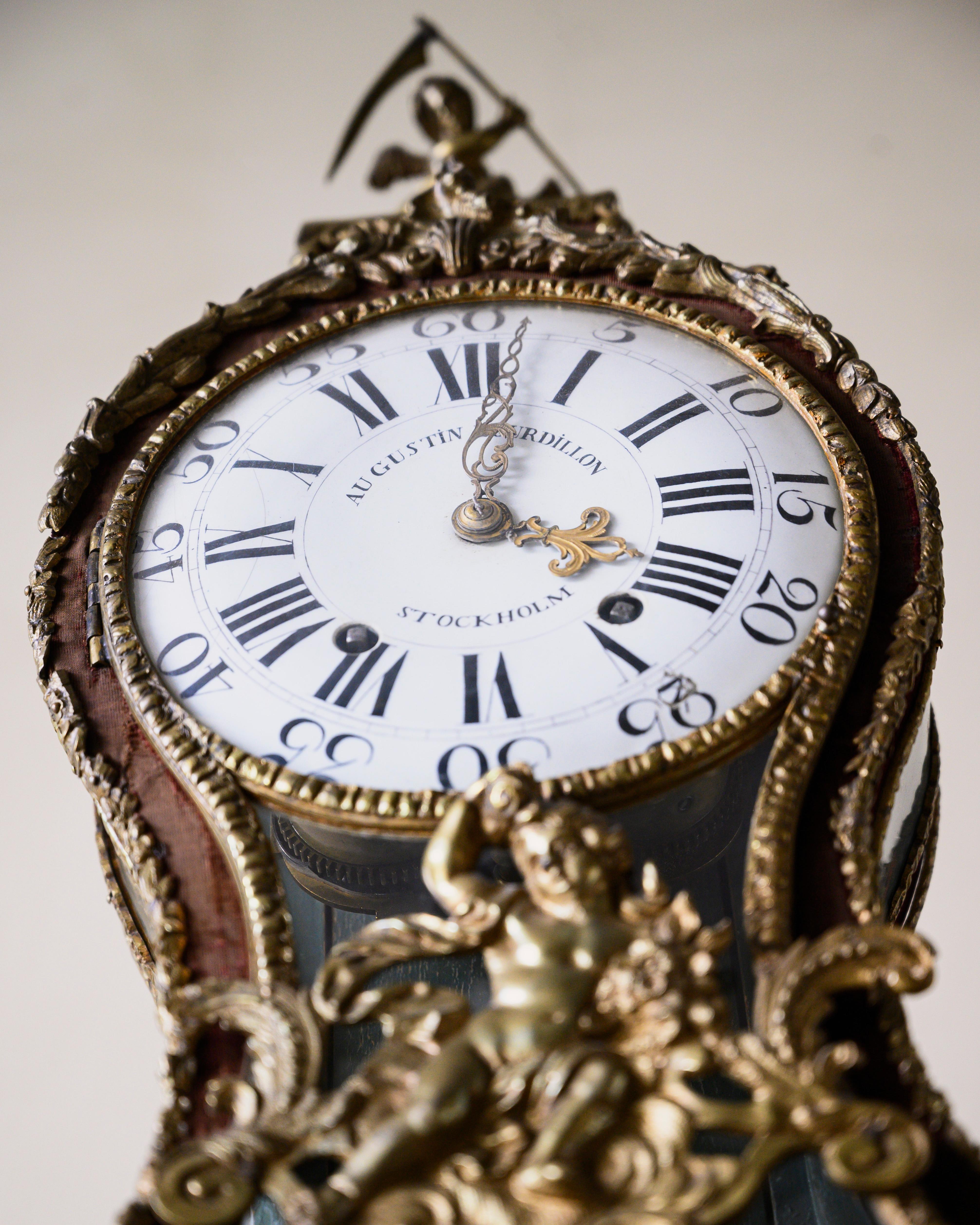 Swedish Rococo Table Clock Signed by Augustin Bourdillon 6