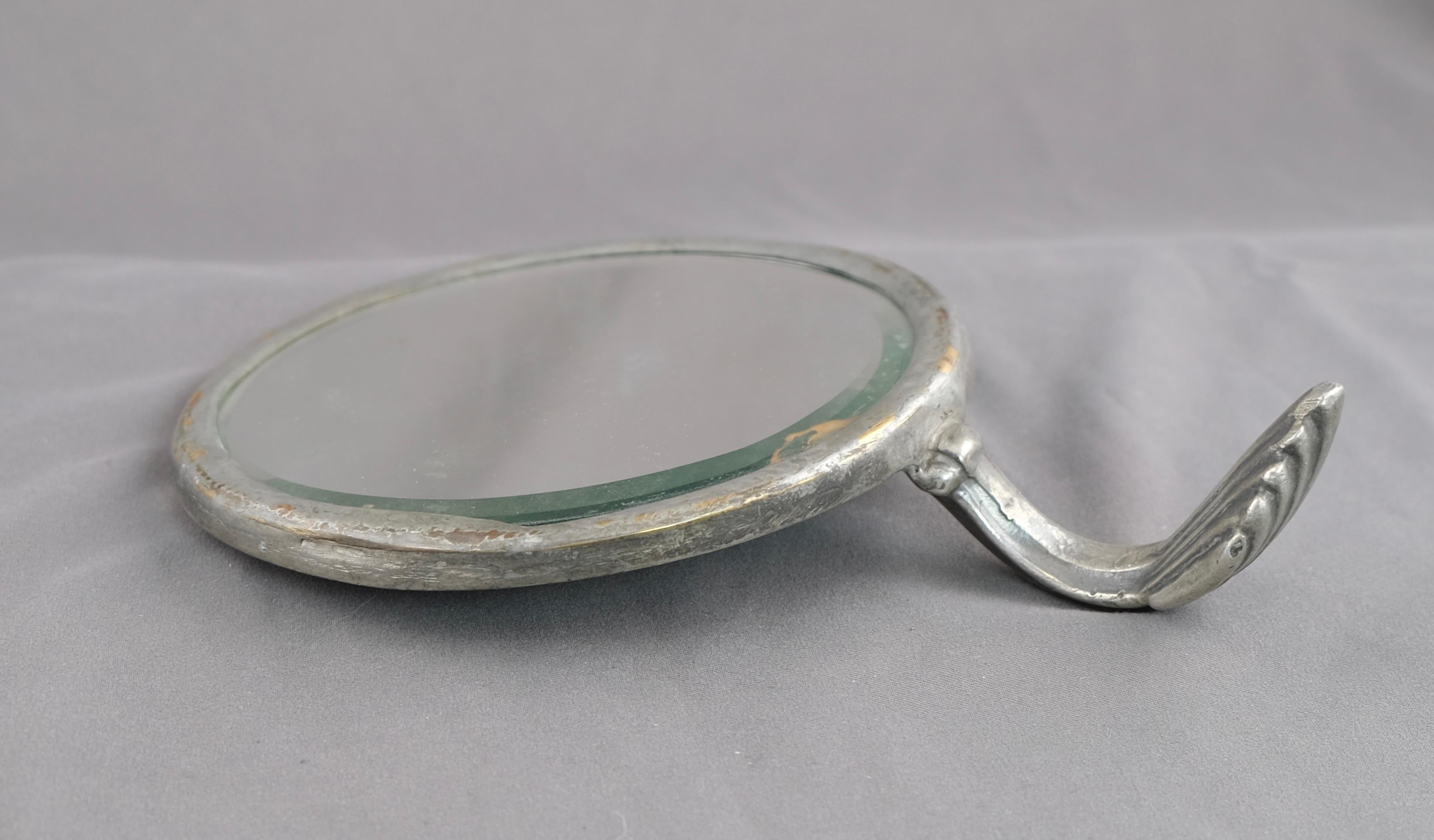 Pewter Swedish Table Mirror, Swedish Grace, 1920s, Signed Nils Fogstedt For Sale
