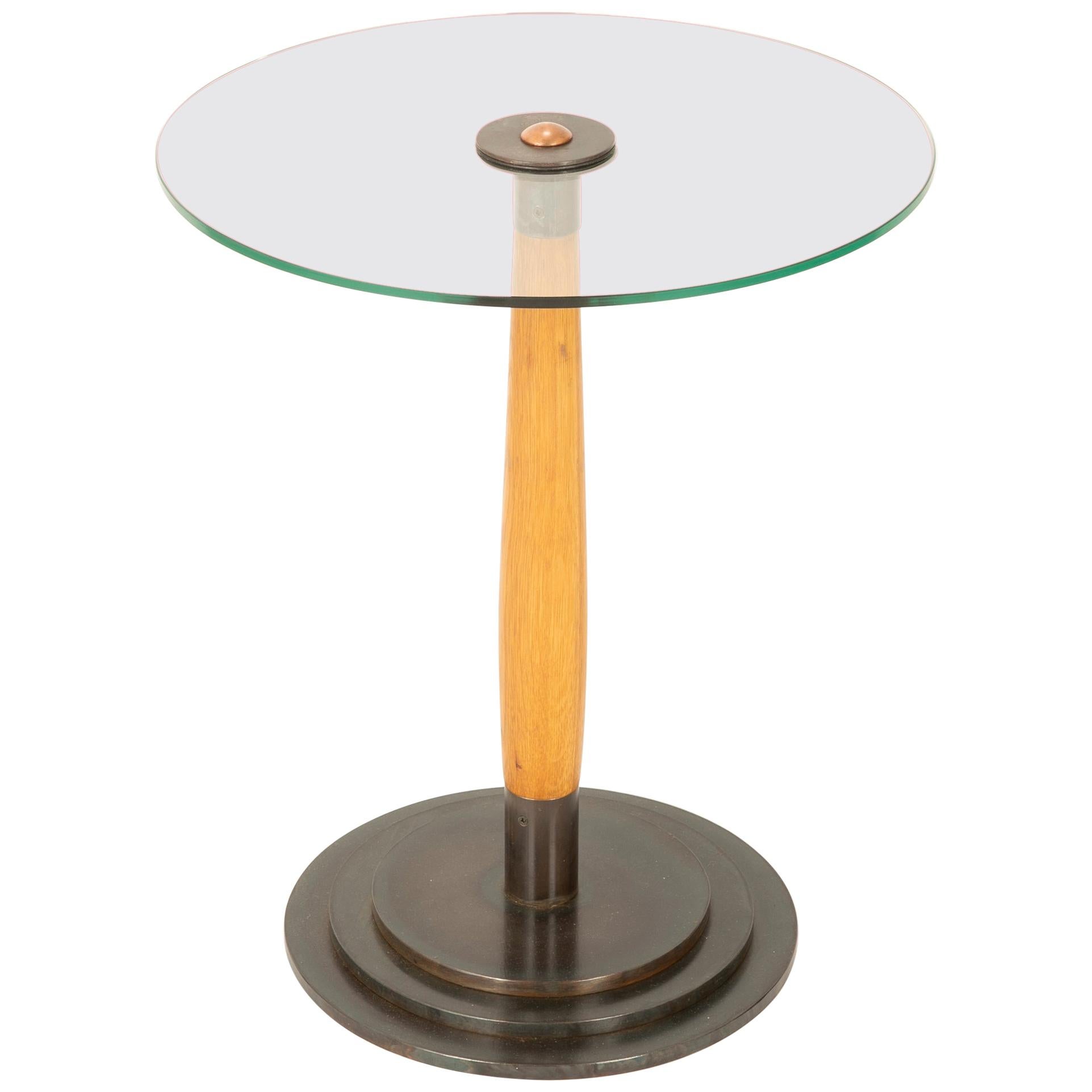 Swedish Glass, Birch and Steel Side Table 
