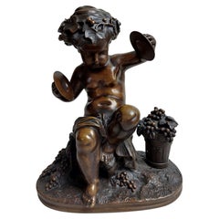 Antique Sweet 19th Century Bronze of a Seated Cherub 'Putto'
