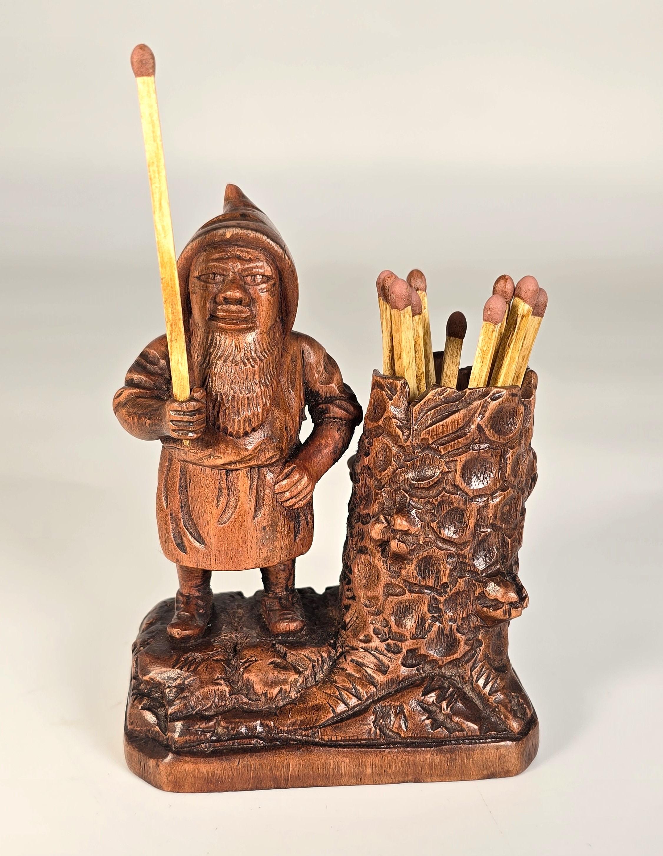 A Swiss Black Forest gnome matchstick holder/striker made in 1916 en vente 1
