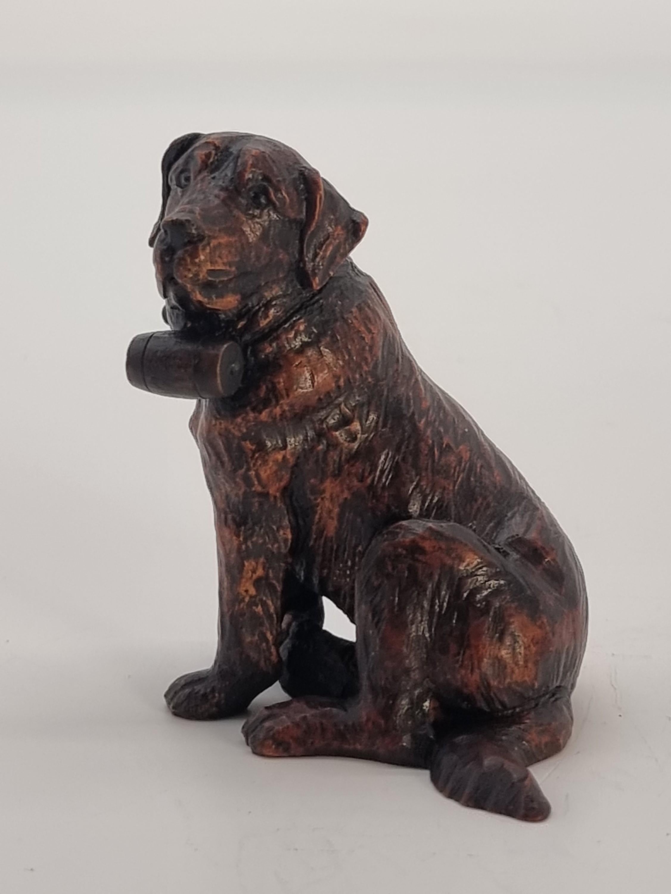 A Swiss Black Forest hand carved wood study of a St Bernard Mountain rescue dog For Sale 3
