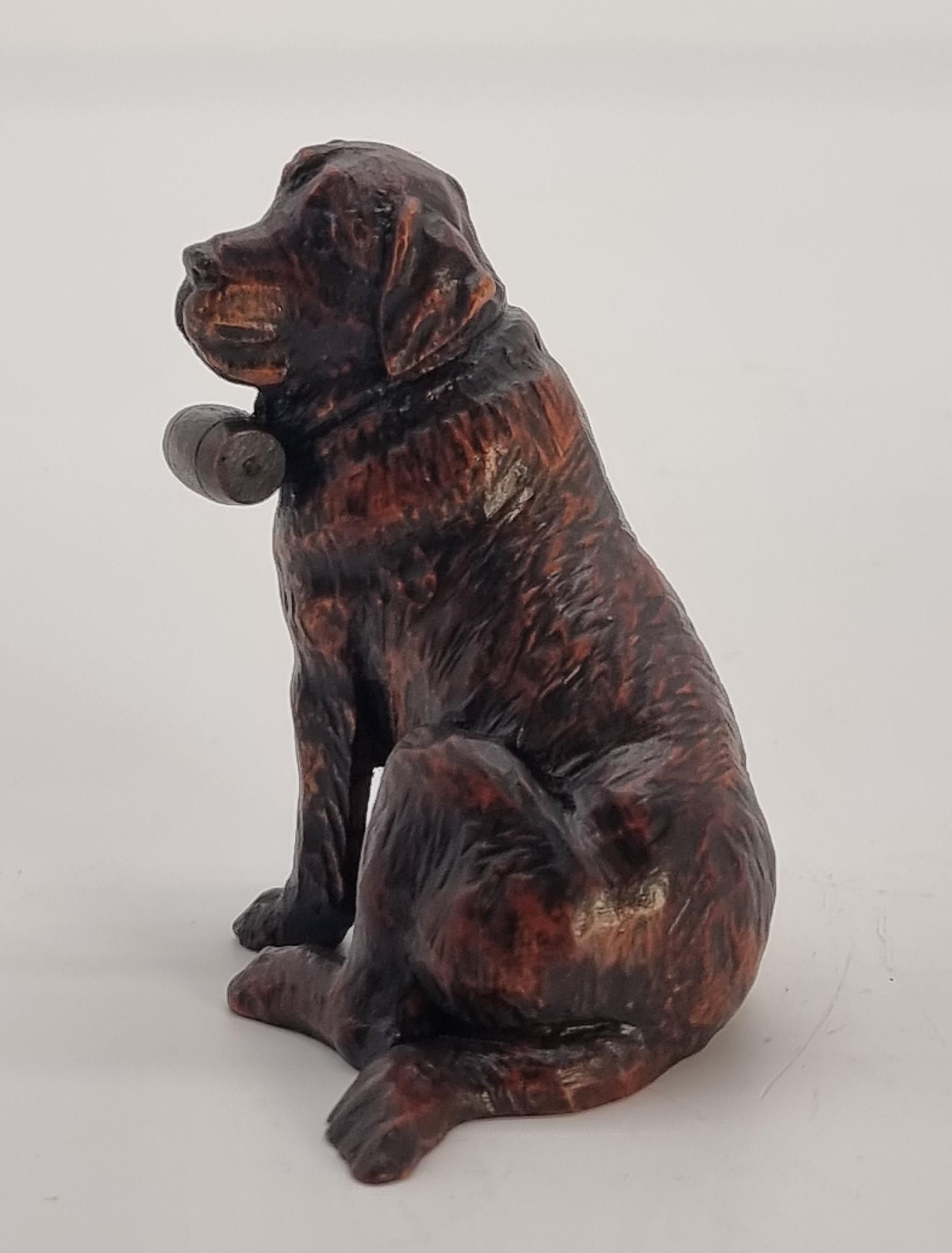 A Swiss Black Forest hand carved wood study of a St Bernard Mountain rescue dog For Sale 4