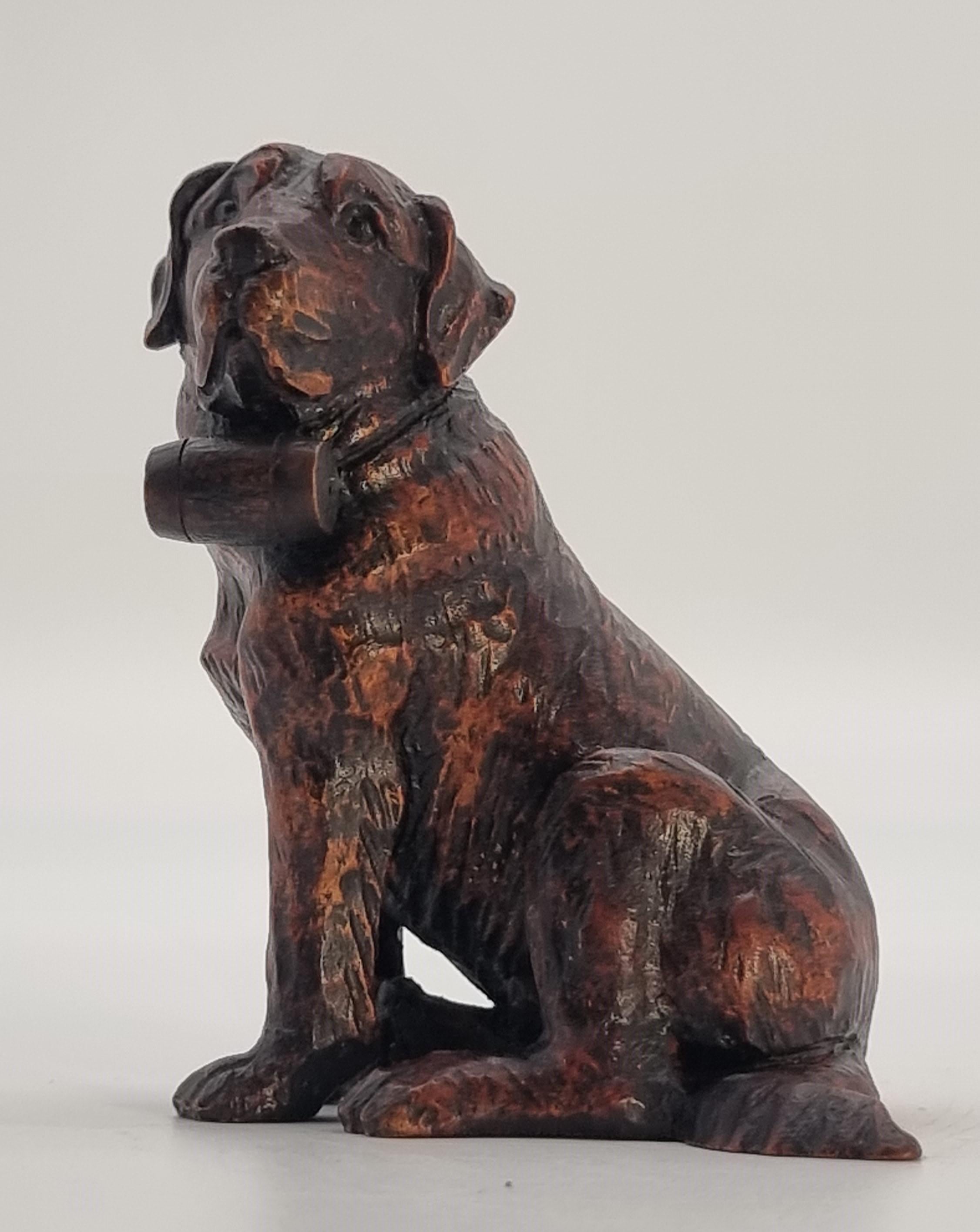 A Swiss Black Forest hand carved wood study of a St Bernard Mountain rescue dog For Sale 5