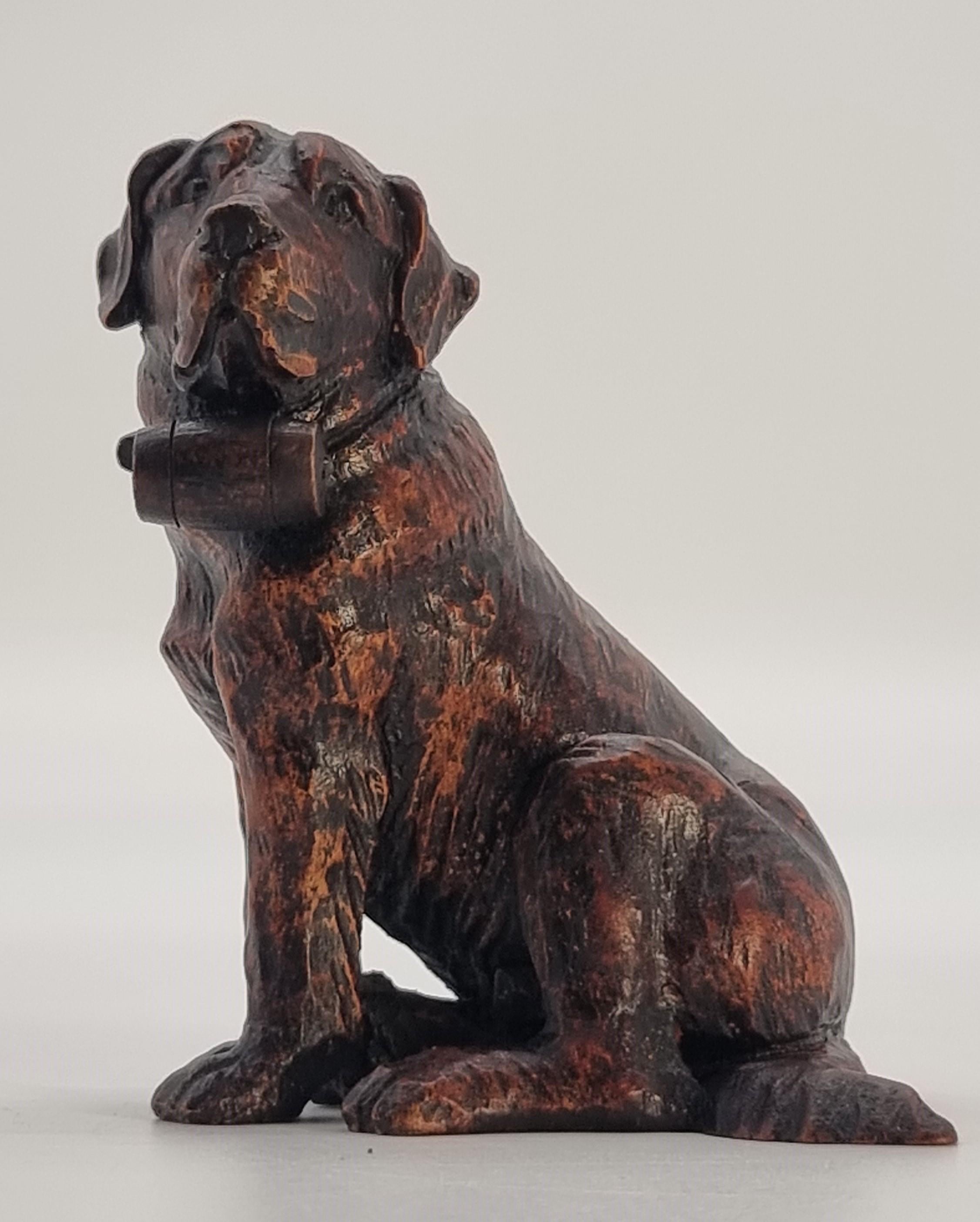 A Swiss Black Forest hand carved wood study of a St Bernard Mountain rescue dog For Sale 6