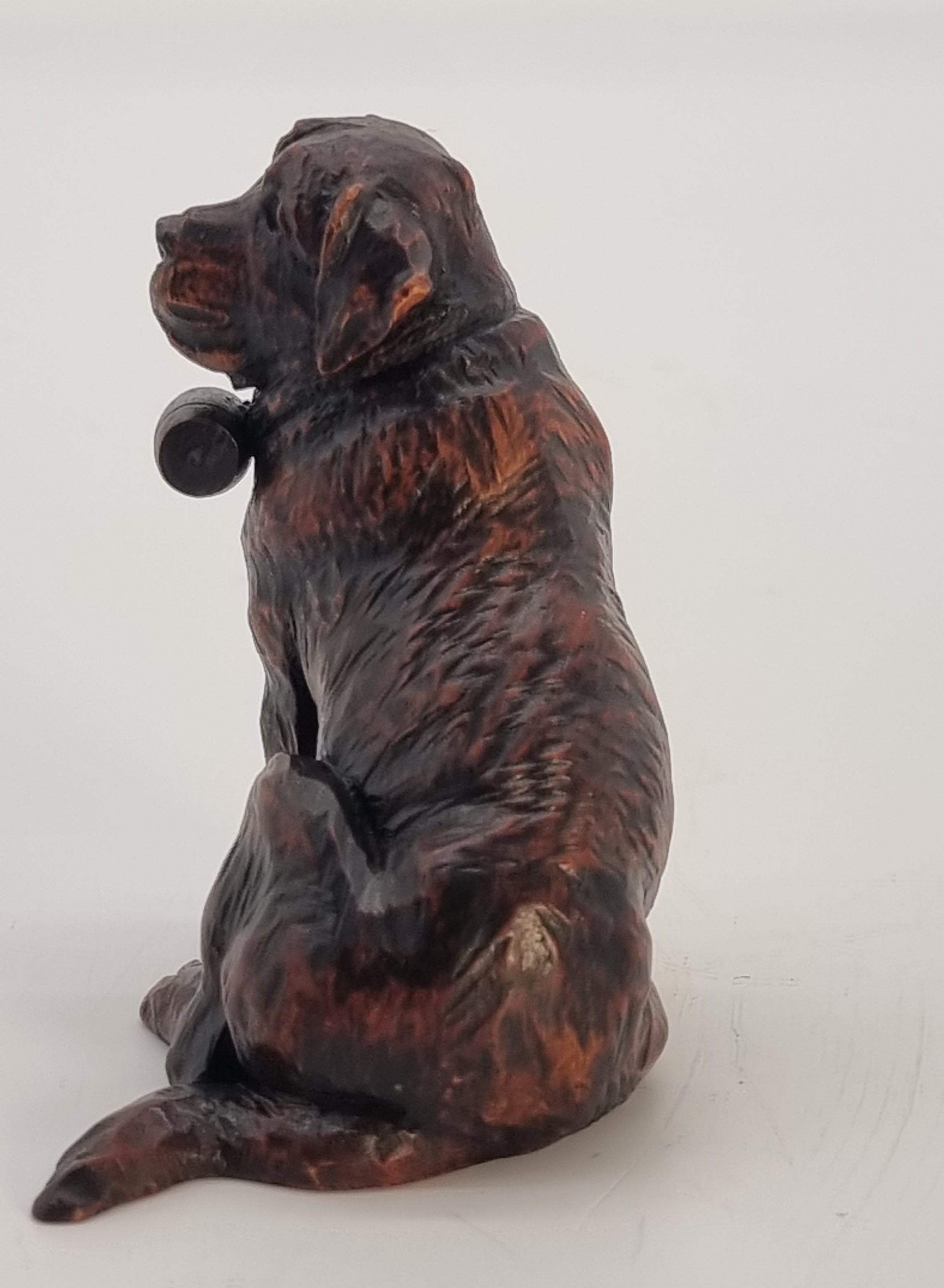 Carved A Swiss Black Forest hand carved wood study of a St Bernard Mountain rescue dog For Sale