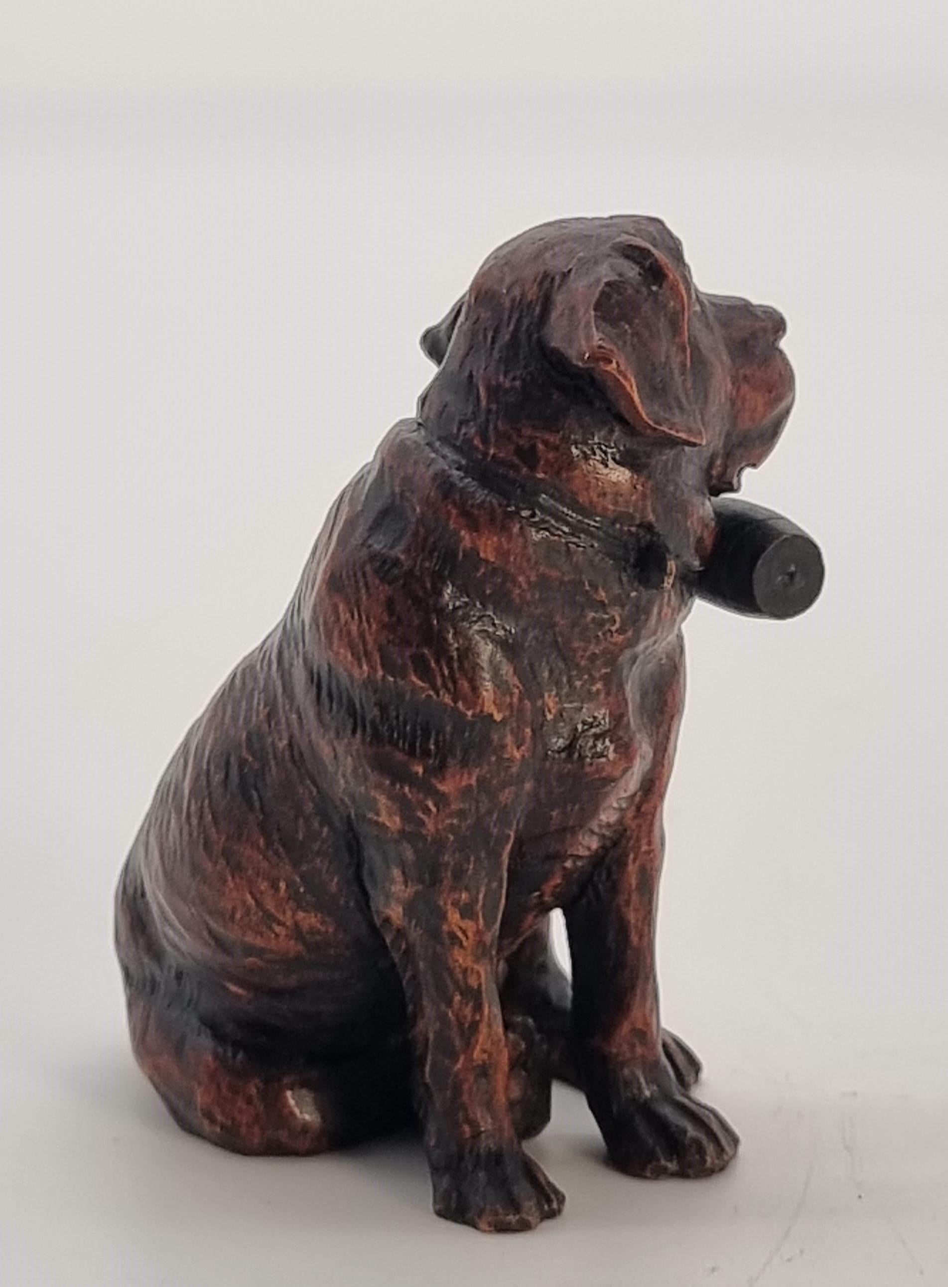 20th Century A Swiss Black Forest hand carved wood study of a St Bernard Mountain rescue dog For Sale