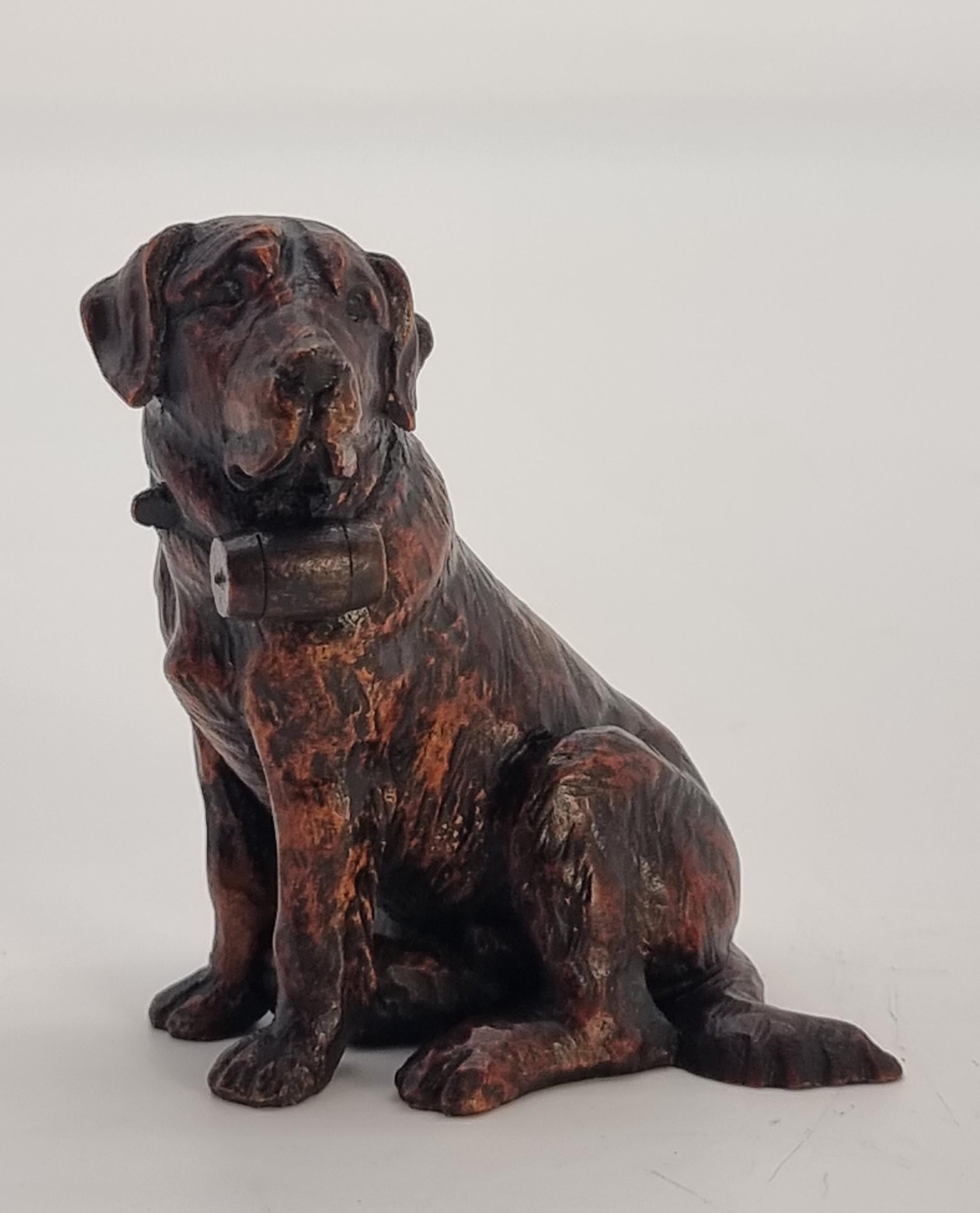Wood A Swiss Black Forest hand carved wood study of a St Bernard Mountain rescue dog For Sale