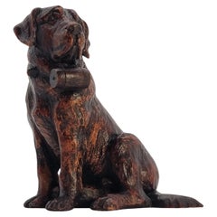 Used A Swiss Black Forest hand carved wood study of a St Bernard Mountain rescue dog