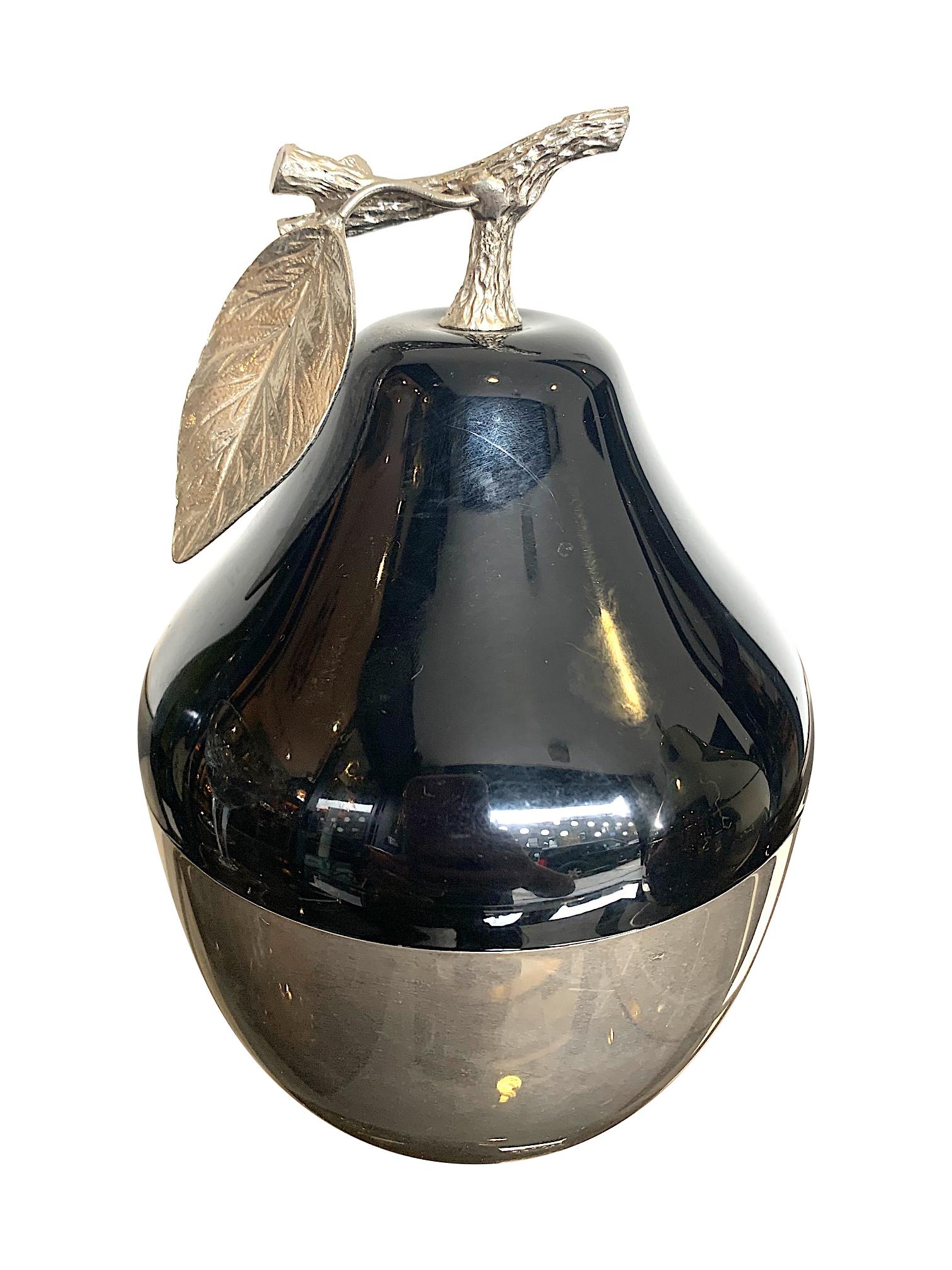 Swiss Chromed and Black Pear Shaped Ice Bucket by Freddotherm with Leaf Handle 2