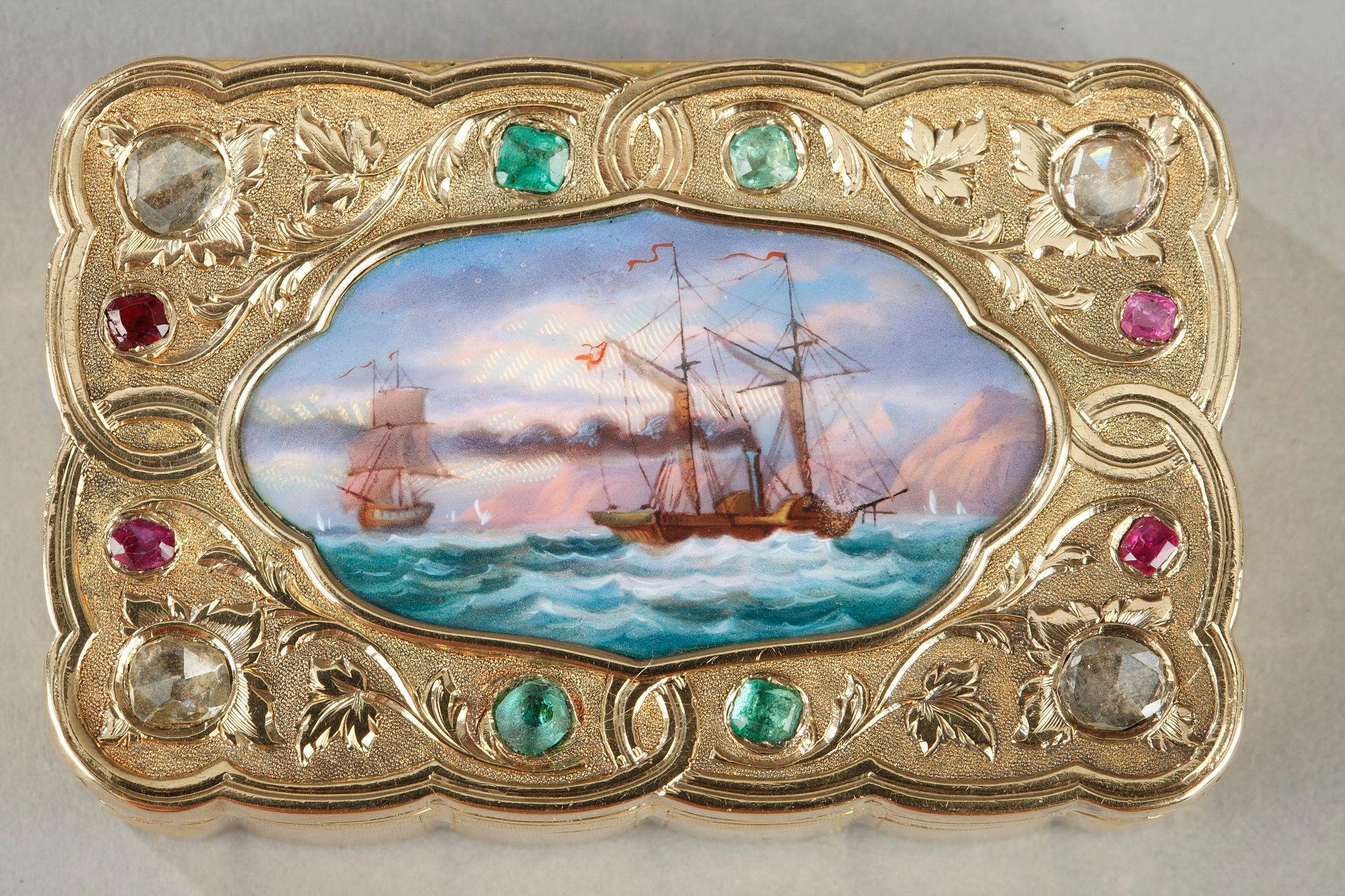Charles X Swiss Enamelled Gold Snuff-Box for the Oriental Market, circa 1820-1830 For Sale