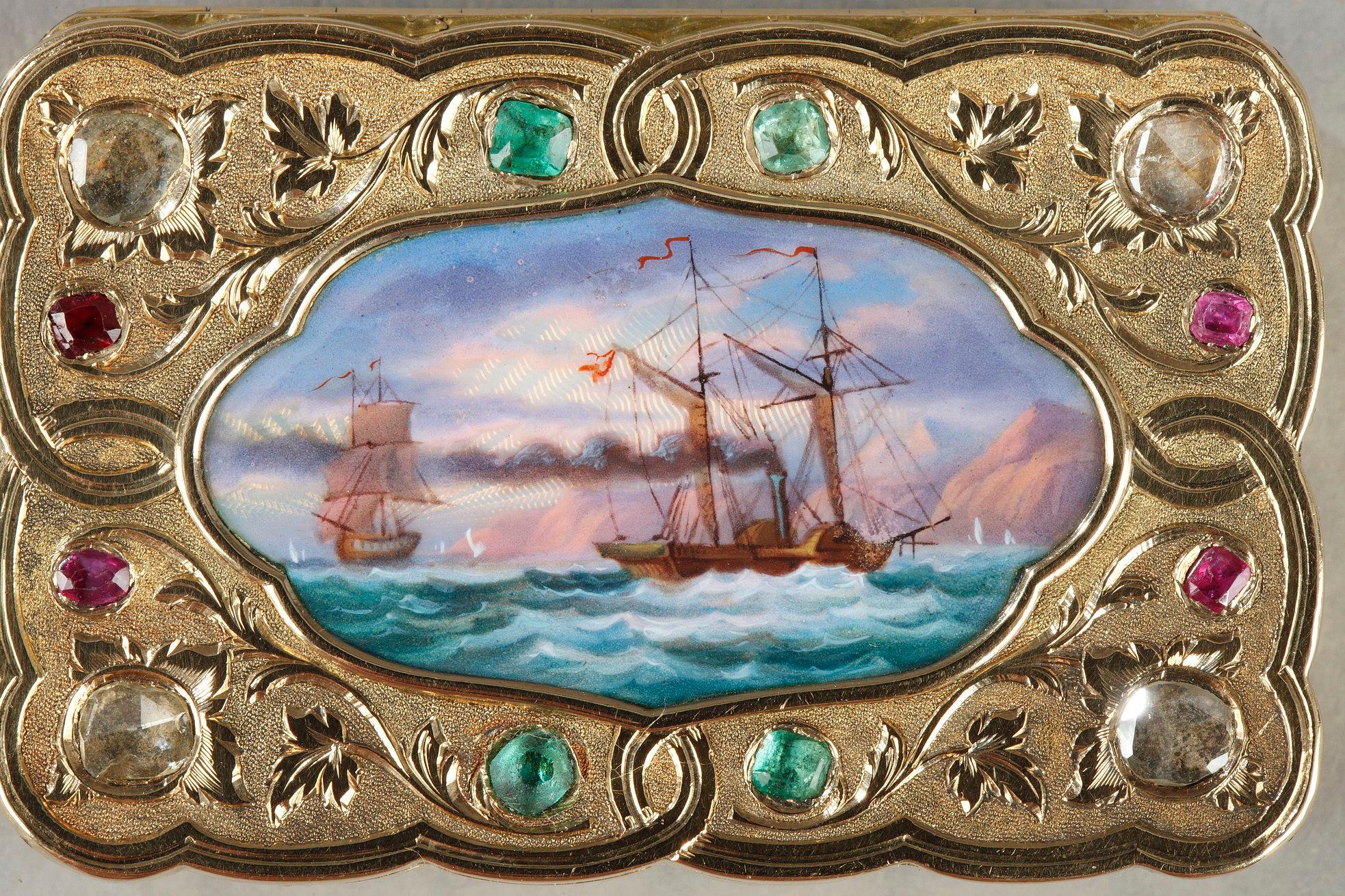 Swiss Enamelled Gold Snuff-Box for the Oriental Market, circa 1820-1830 In Good Condition For Sale In Paris, FR