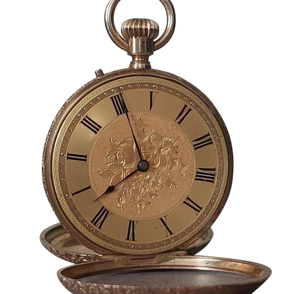 Swiss Open-Faced 18k Gold and Enamel Pocket Watch, by Martin & Marchinville For Sale 7