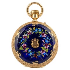 Swiss Open-Faced 18k Gold and Enamel Pocket Watch, by Martin & Marchinville