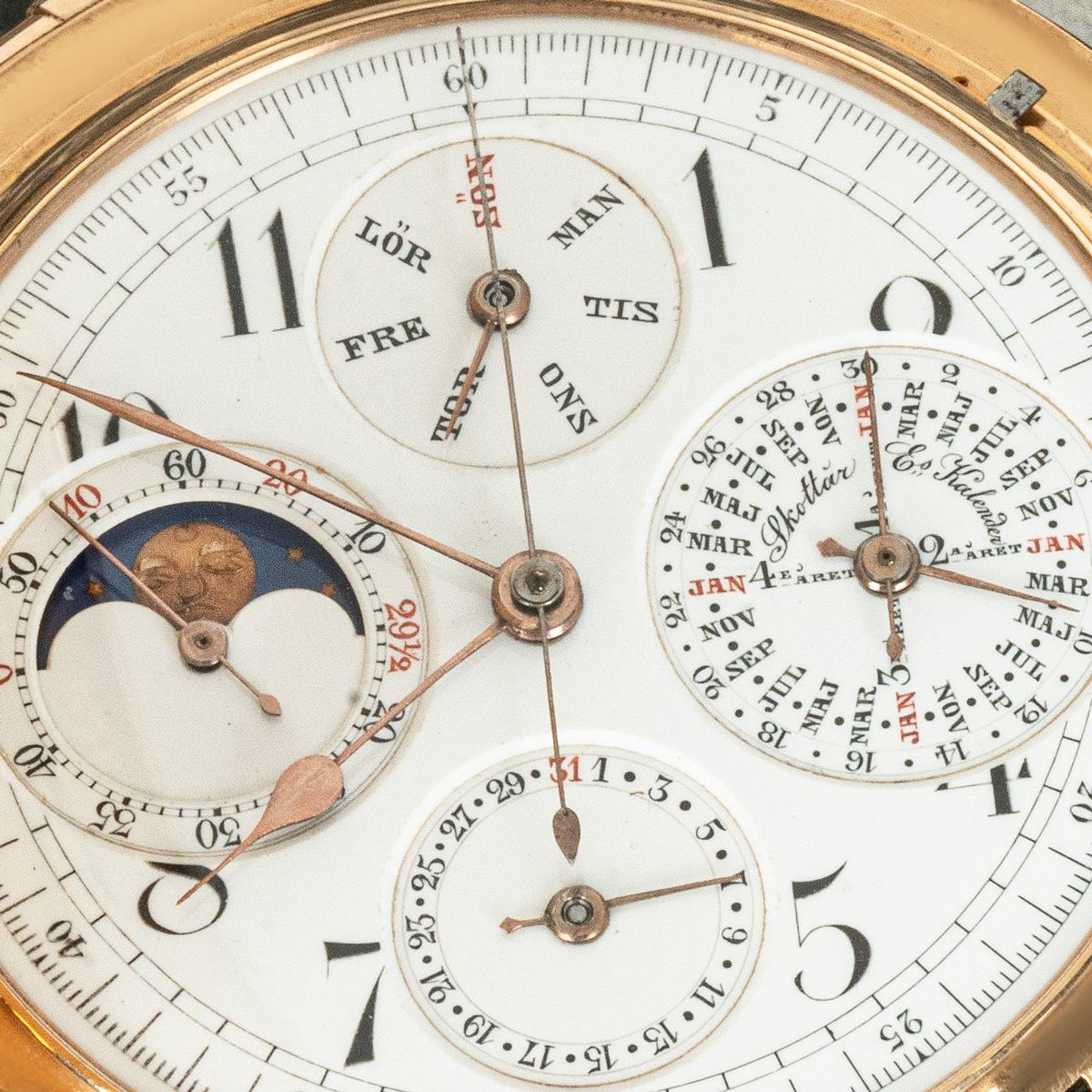 A Swiss Perpetual Minute Repeater Chronograph Full Hunter Pocket Watch C1900 In Excellent Condition For Sale In London, GB