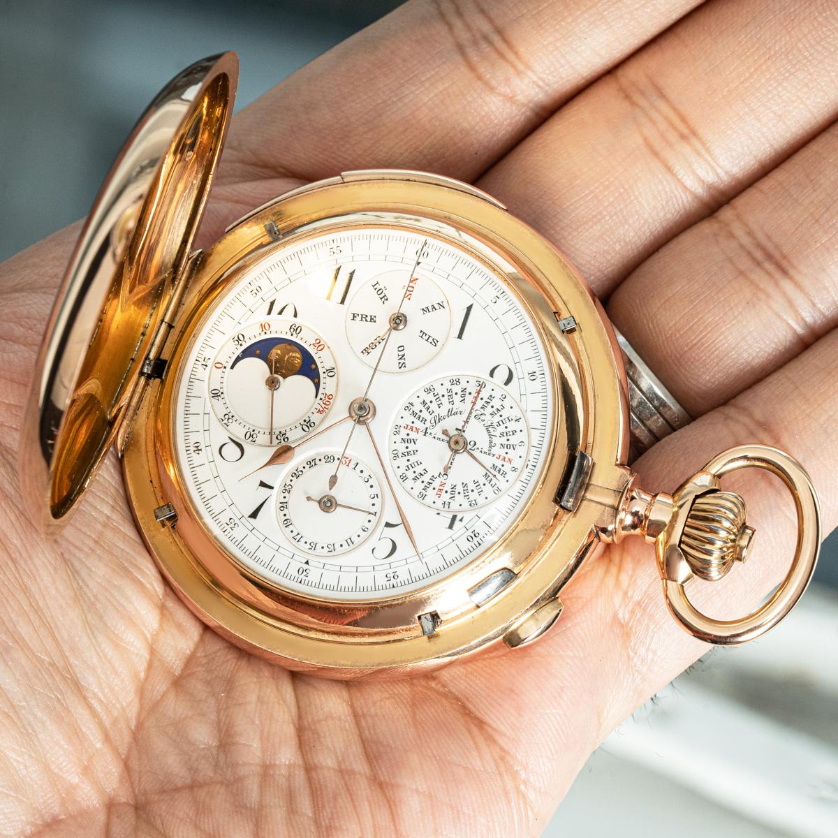 A Swiss Perpetual Minute Repeater Chronograph Full Hunter Pocket Watch C1900 For Sale 4