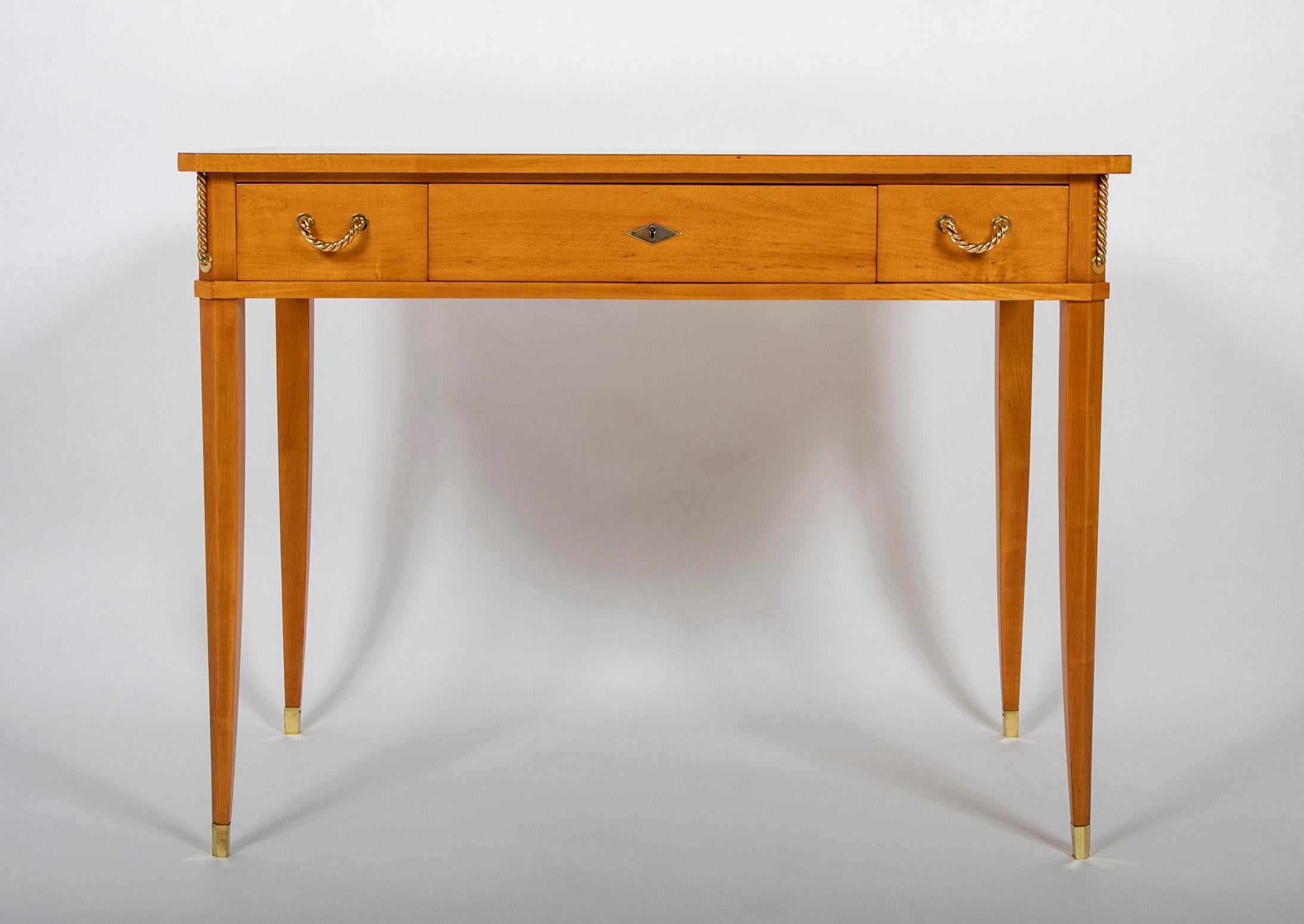 Art Deco Sycamore Desk by Raphael Raffel with Gilt Bronze Rope Mounts For Sale