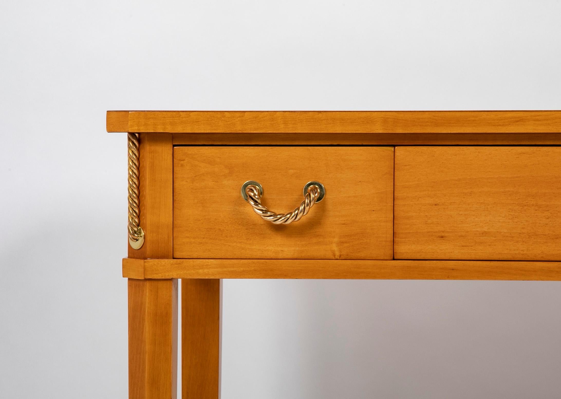 Sycamore Desk by Raphael Raffel with Gilt Bronze Rope Mounts In Good Condition For Sale In Stamford, CT