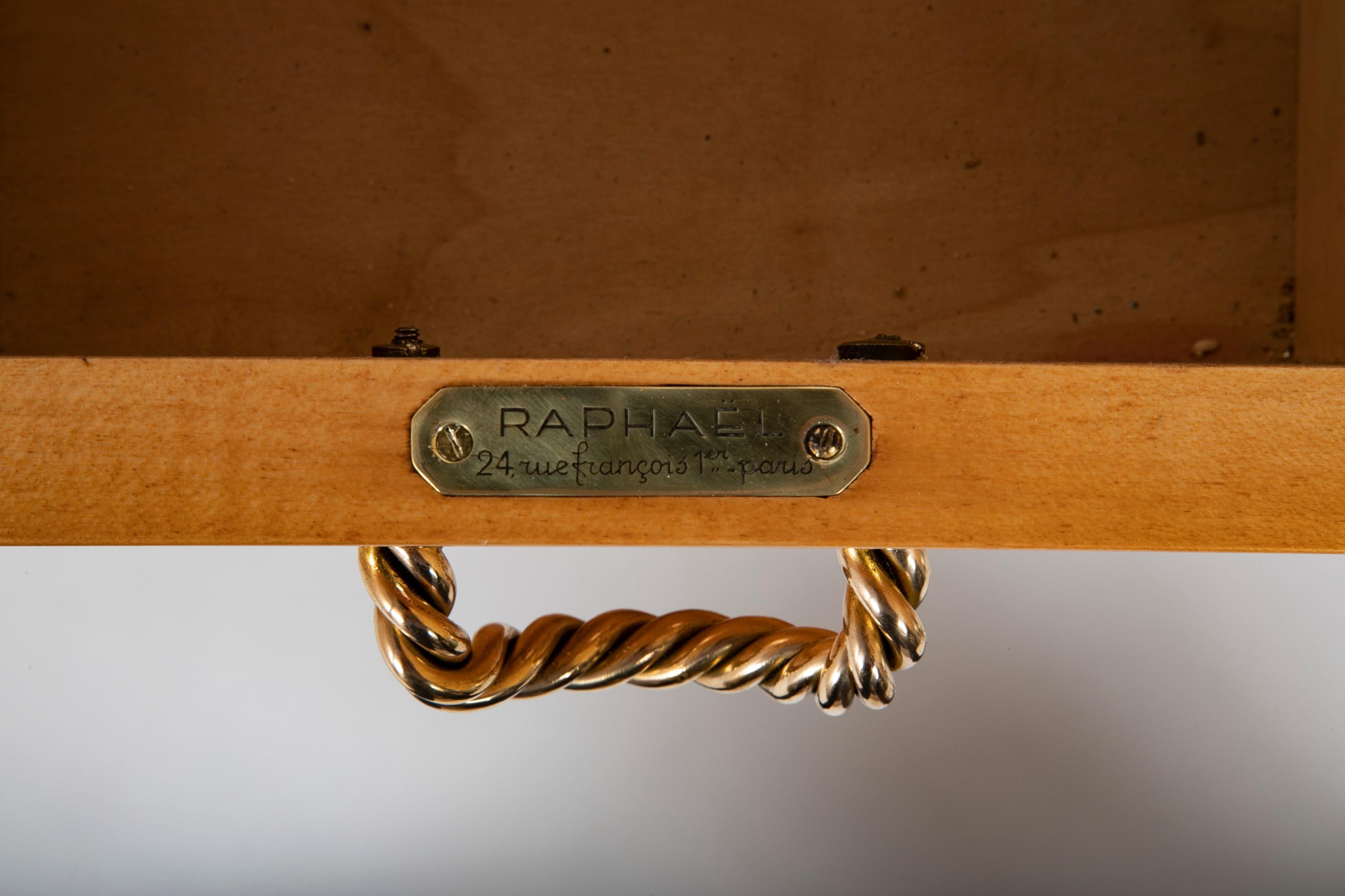 Bronze Bureau en sycomore de Raphael Raffel avec montures en corde en bronze doré en vente