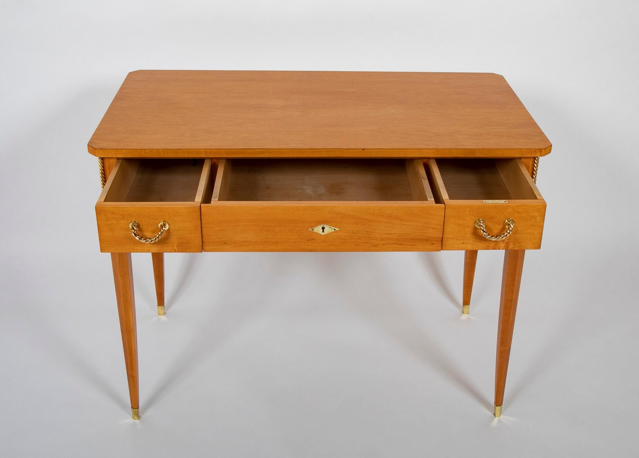 Sycamore Desk by Raphael Raffel with Gilt Bronze Rope Mounts For Sale 3