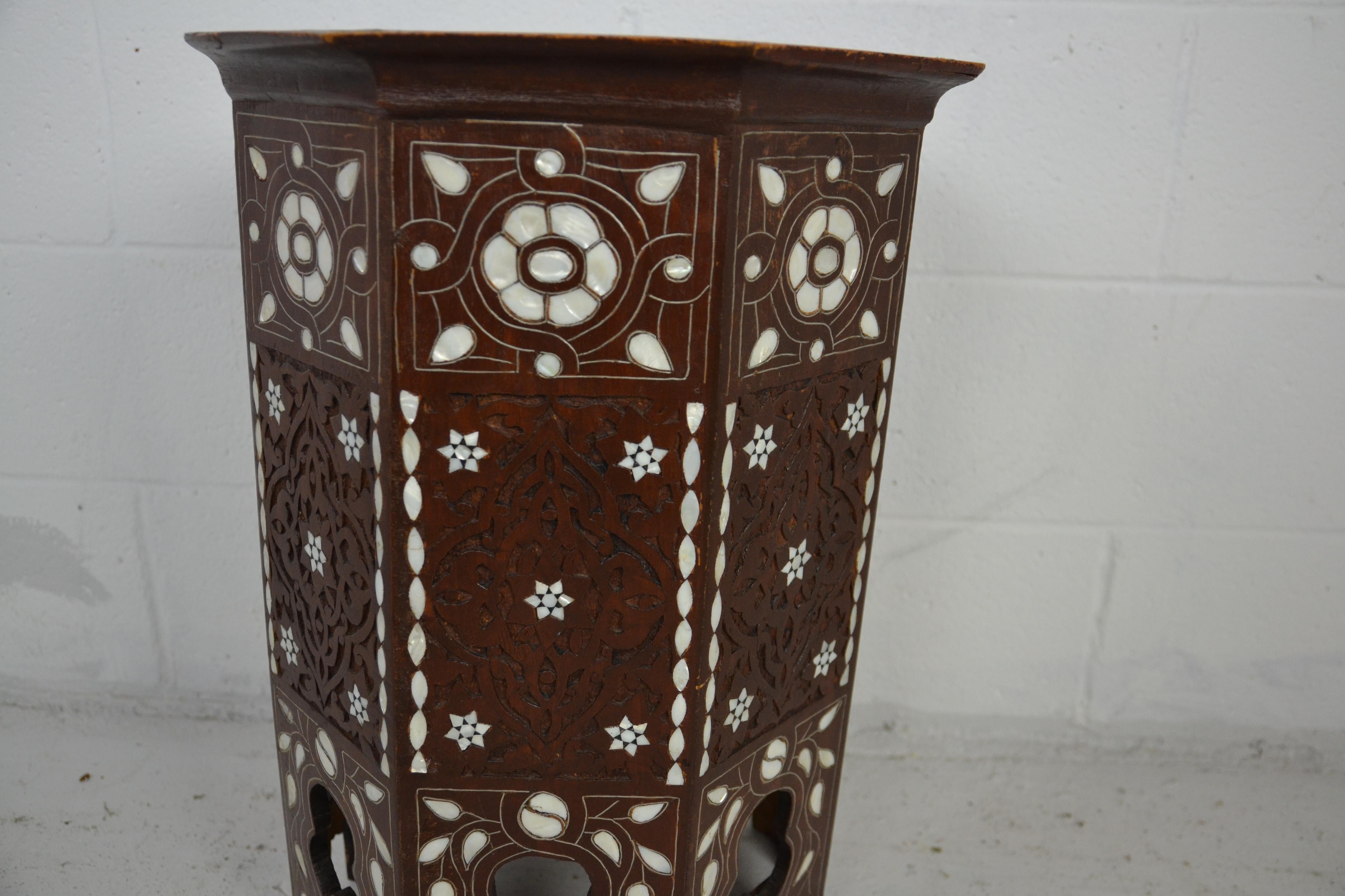Wood Syrian End Table with Mother of Pearl Inlays