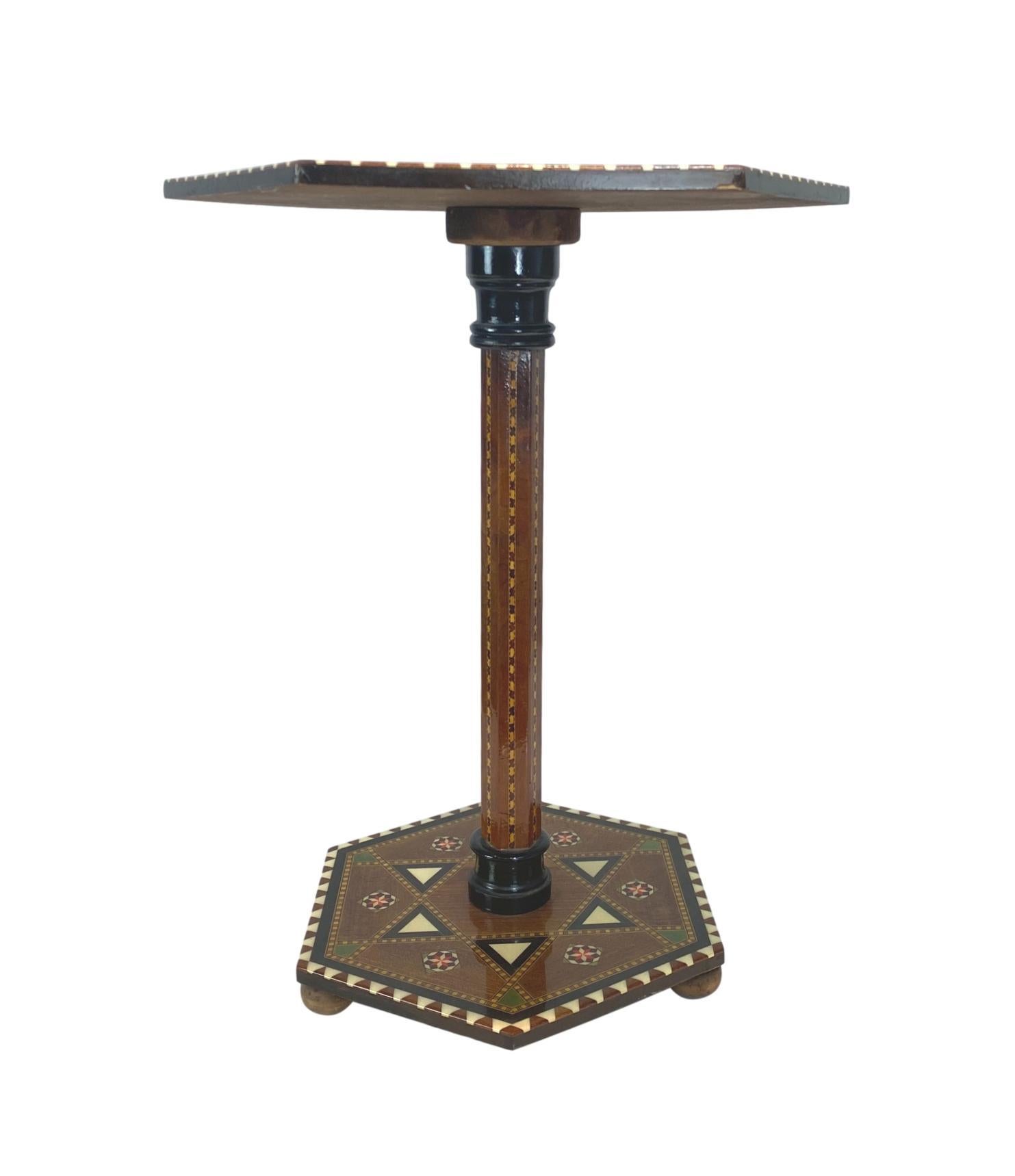 Syrian Hexagonal Table/Stand with Profuse and Exotic Detailed Inlays In Good Condition In Banner Elk, NC