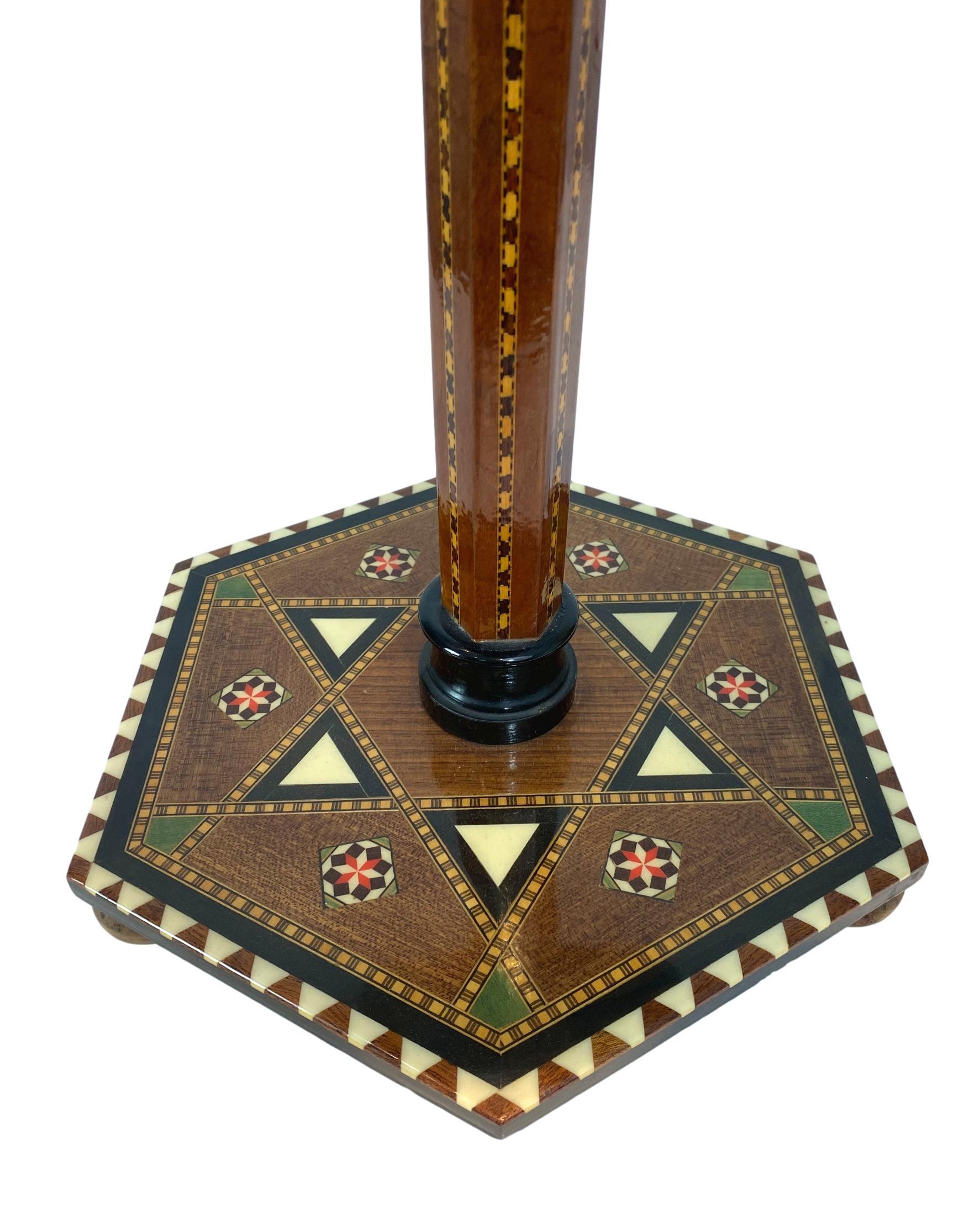 Syrian Hexagonal Table/Stand with Profuse and Exotic Detailed Inlays 1