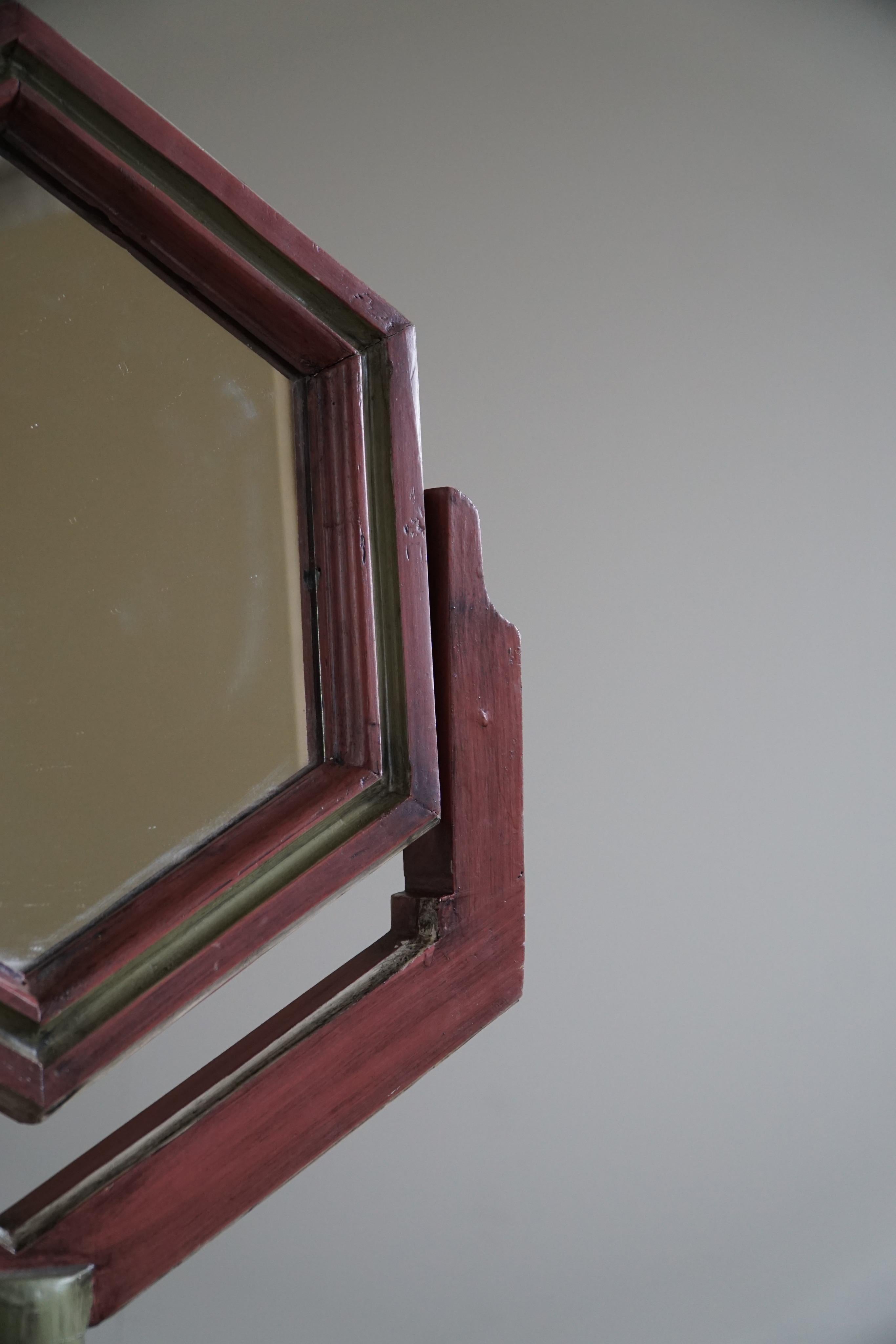 A Table Mirror in Pine by a Swedish Cabinetmaker, Folk Art, Early 20th Century For Sale 7