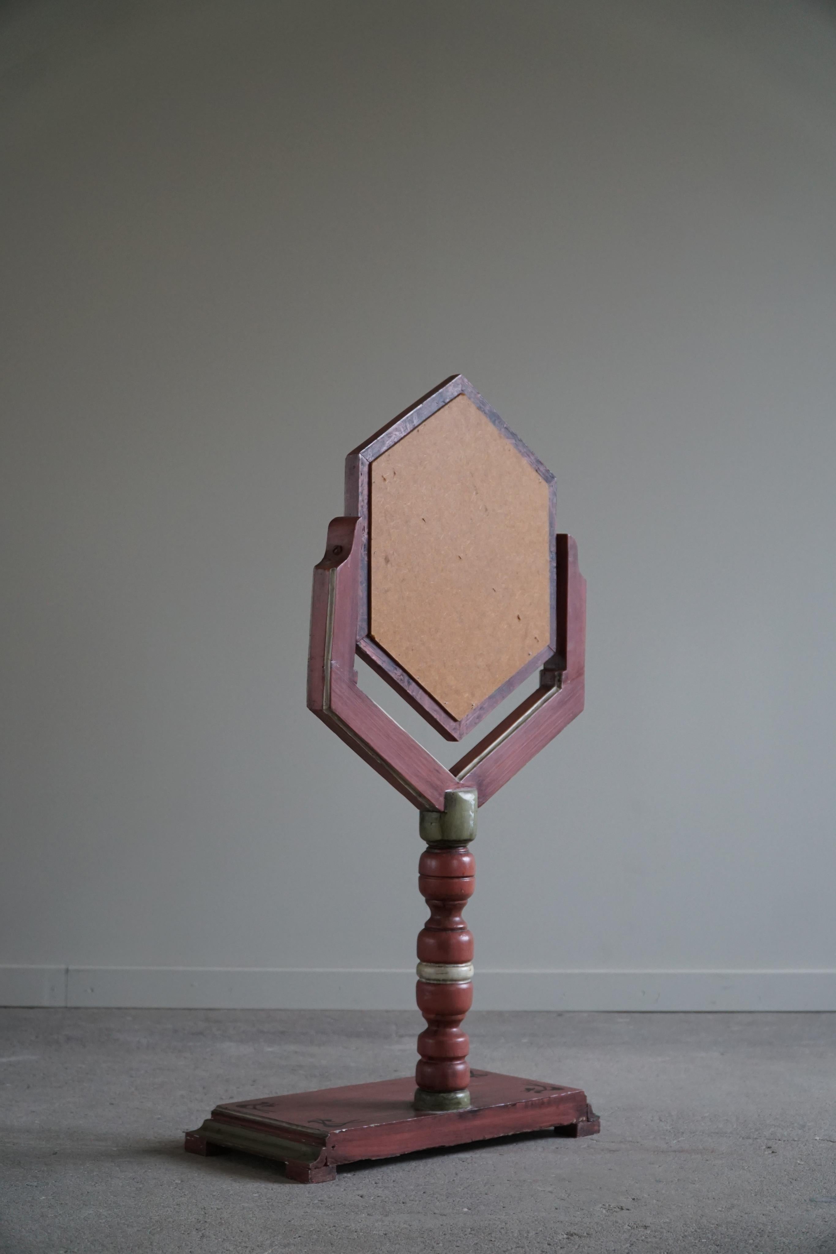 A Table Mirror in Pine by a Swedish Cabinetmaker, Folk Art, Early 20th Century For Sale 8