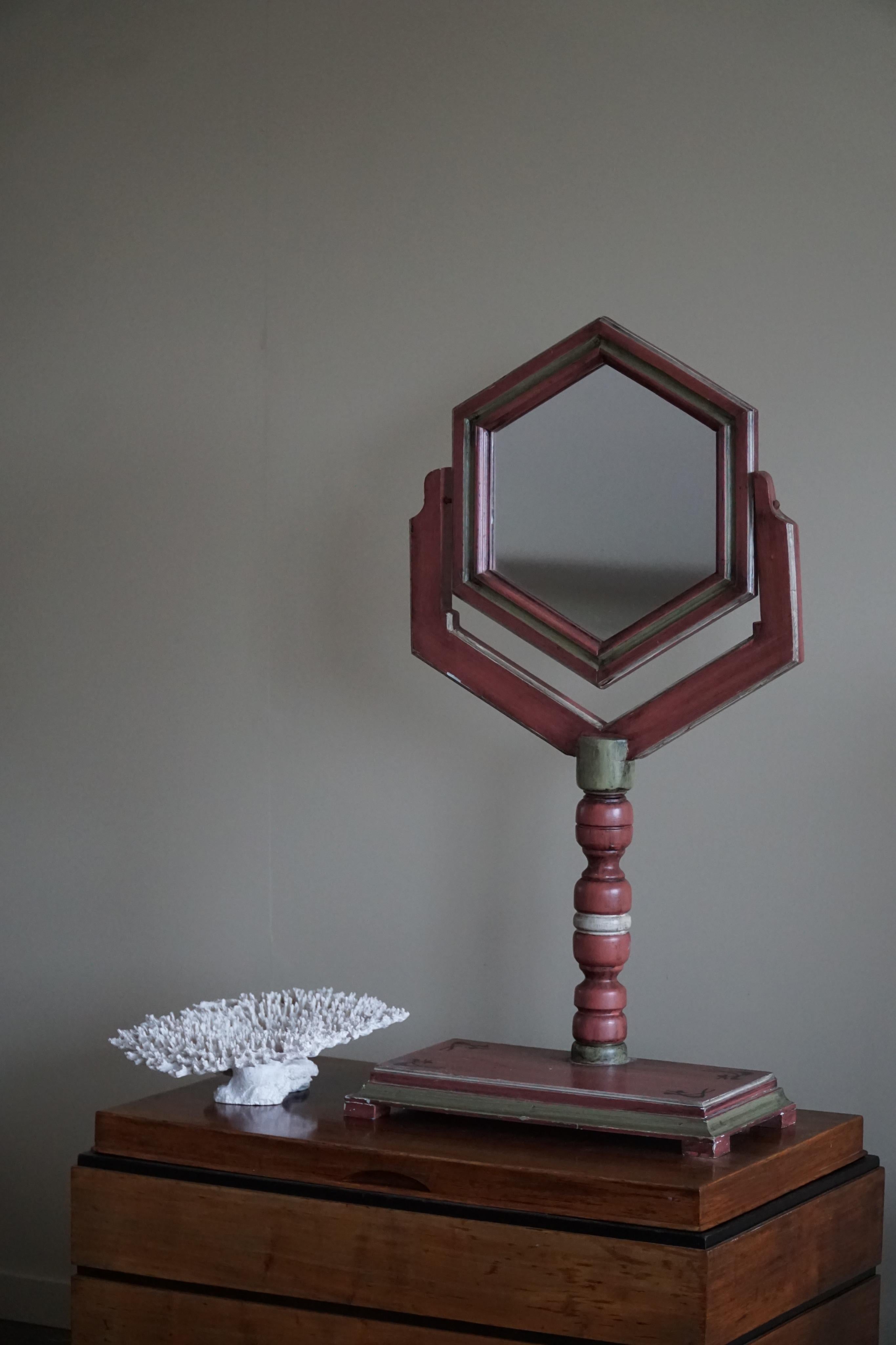 A Table Mirror in Pine by a Swedish Cabinetmaker, Folk Art, Early 20th Century For Sale 9