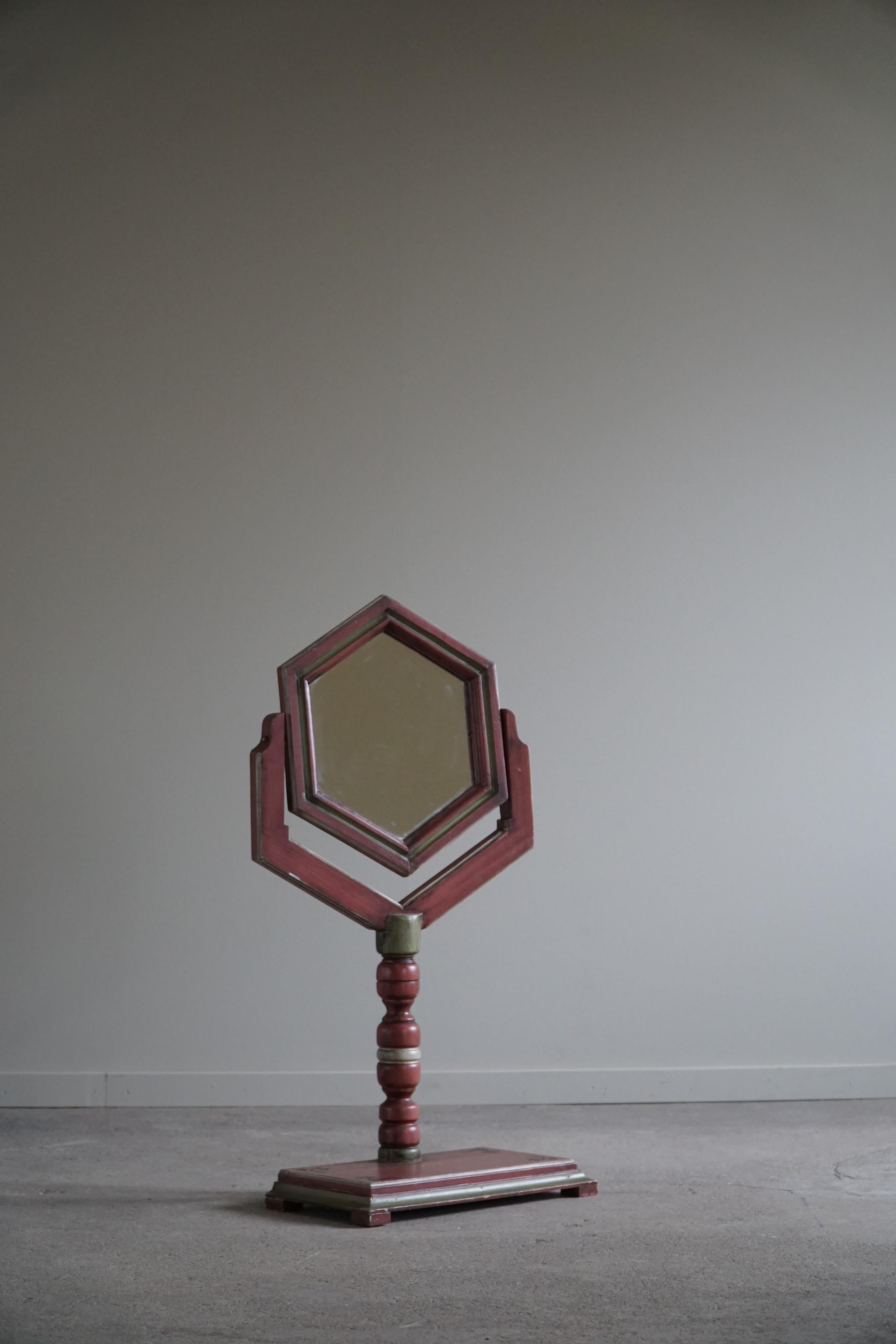 A Table Mirror in Pine by a Swedish Cabinetmaker, Folk Art, Early 20th Century For Sale 5