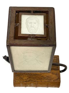 A table reading lamp with engraved glass with portraits from the 15th century