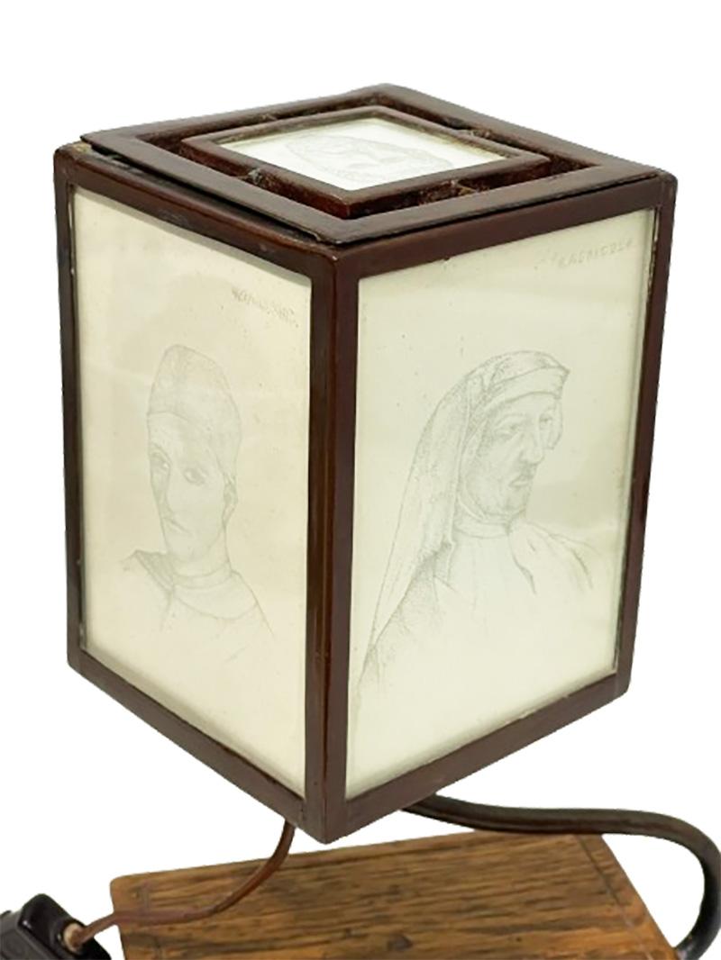 Metal A table reading lamp with engraved glass with portraits from the 15th century For Sale