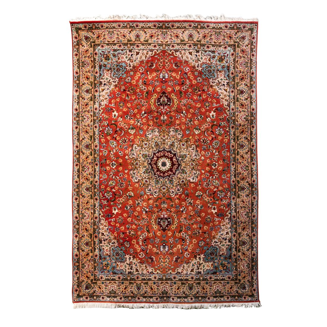 A Tabriz carpet, Northwest Persia
approximately 304 by 203cm; 10ft., 6ft. 6in.
mid-20th century
Embargo On Importation Of Persian/Iranian Works Of Art To The U.S.
Please note that there may be restrictions on importing certain types of property