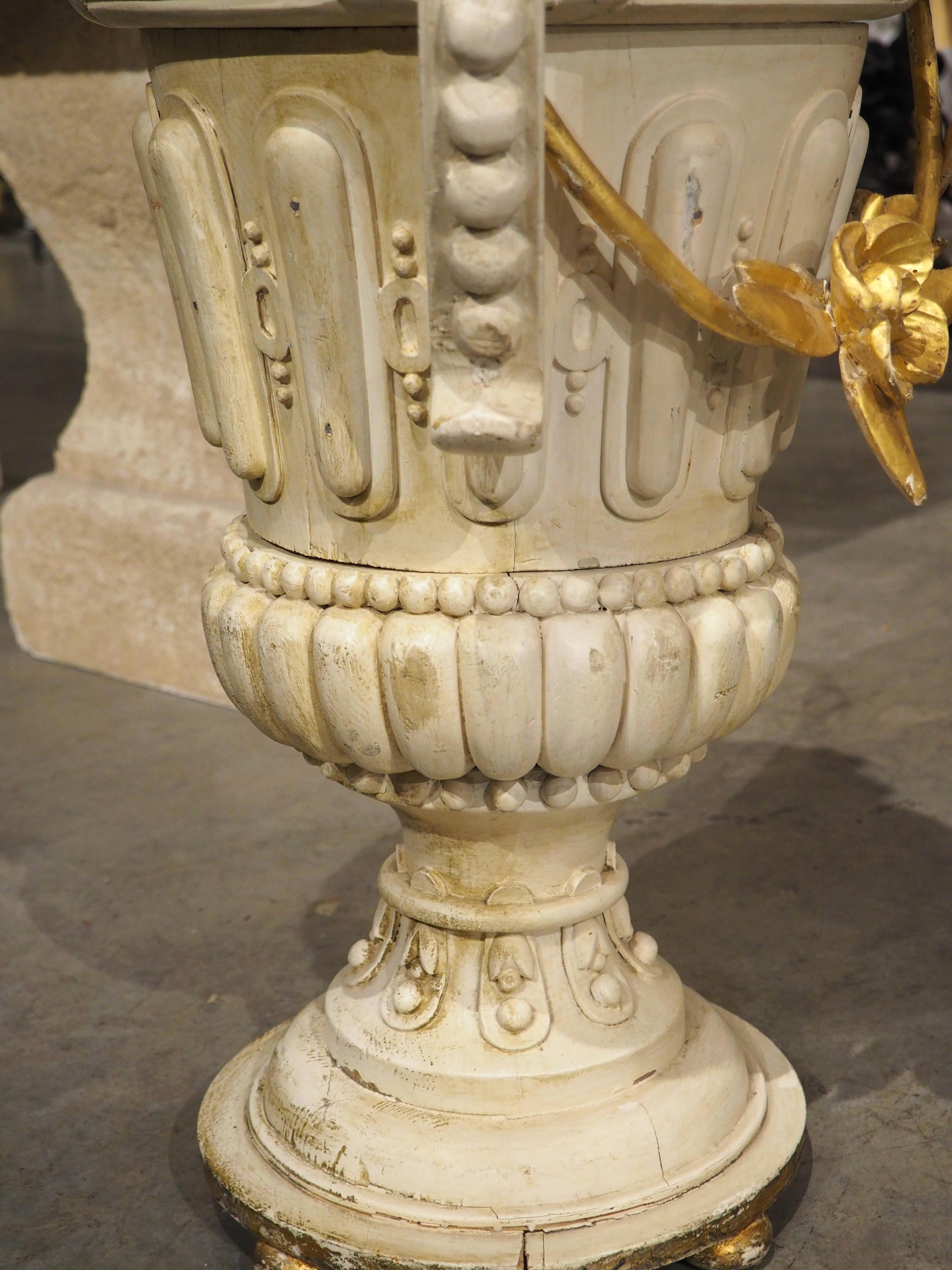 A Tall 19th Century Carved and Lacquered Wooden Urn from Florence Italy For Sale 9