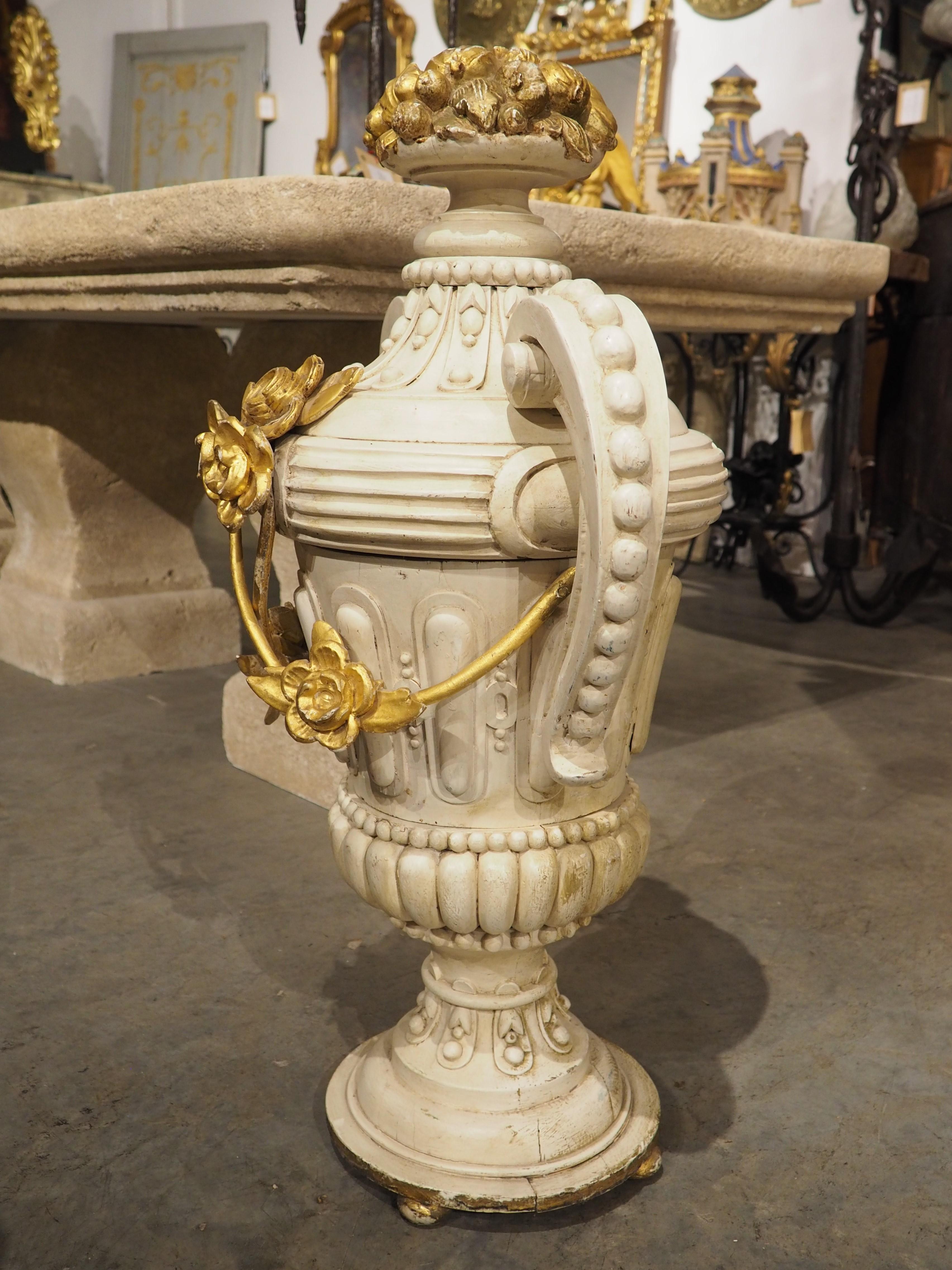 A Tall 19th Century Carved and Lacquered Wooden Urn from Florence Italy For Sale 13