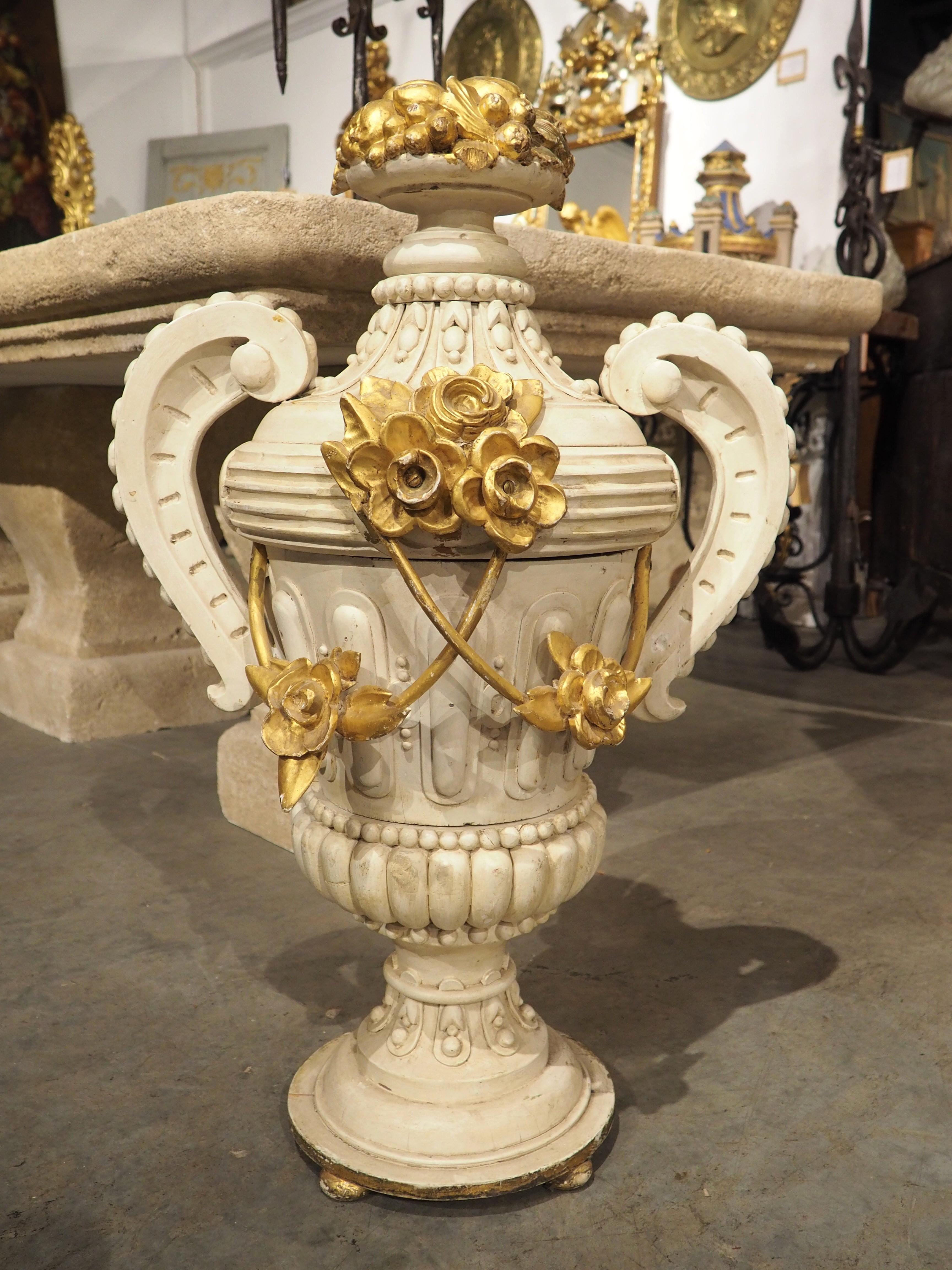A Tall 19th Century Carved and Lacquered Wooden Urn from Florence Italy For Sale 14