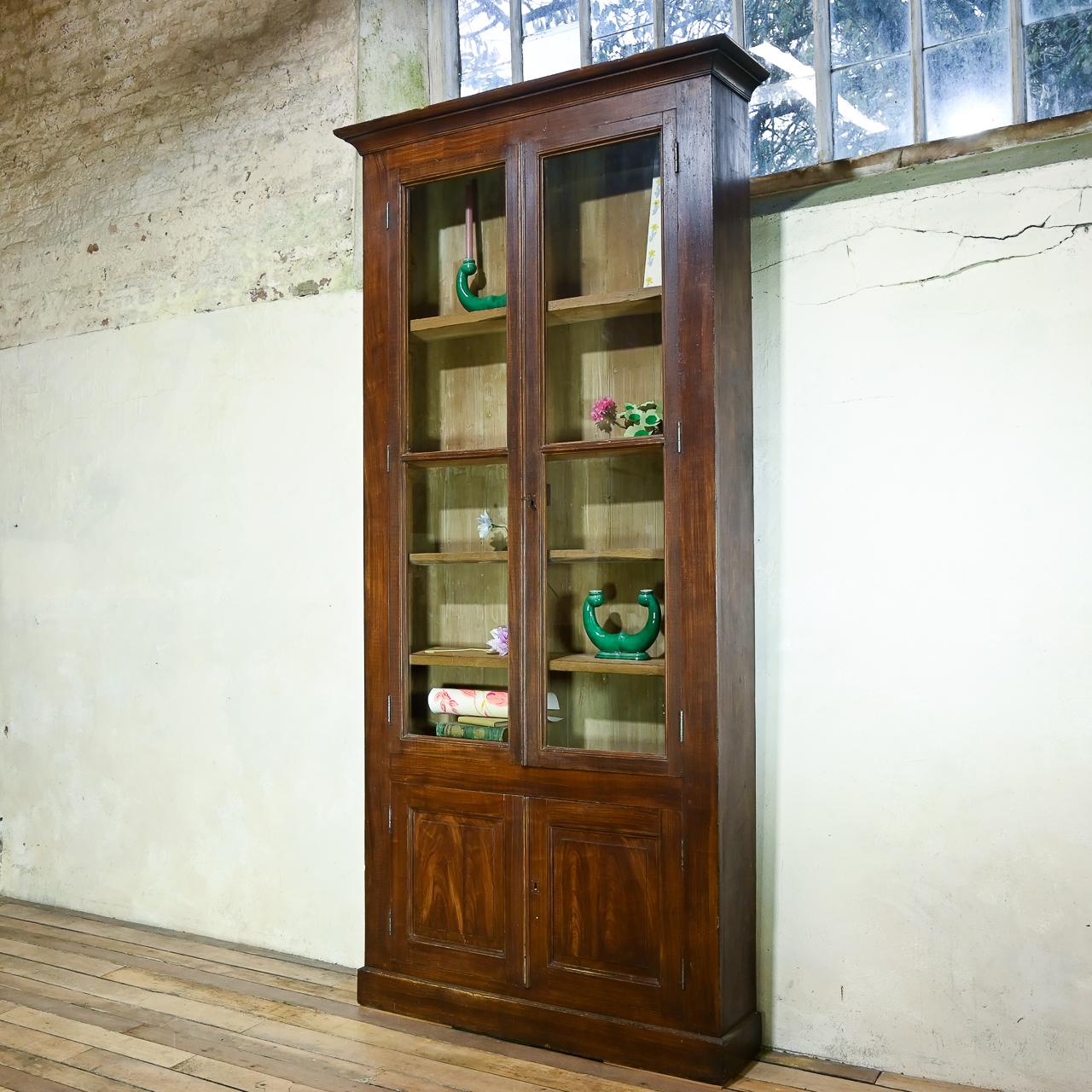 Pine Tall 19th Century Glazed Faux Bois Painted French Bibliothèque Bookcase Cabinet For Sale
