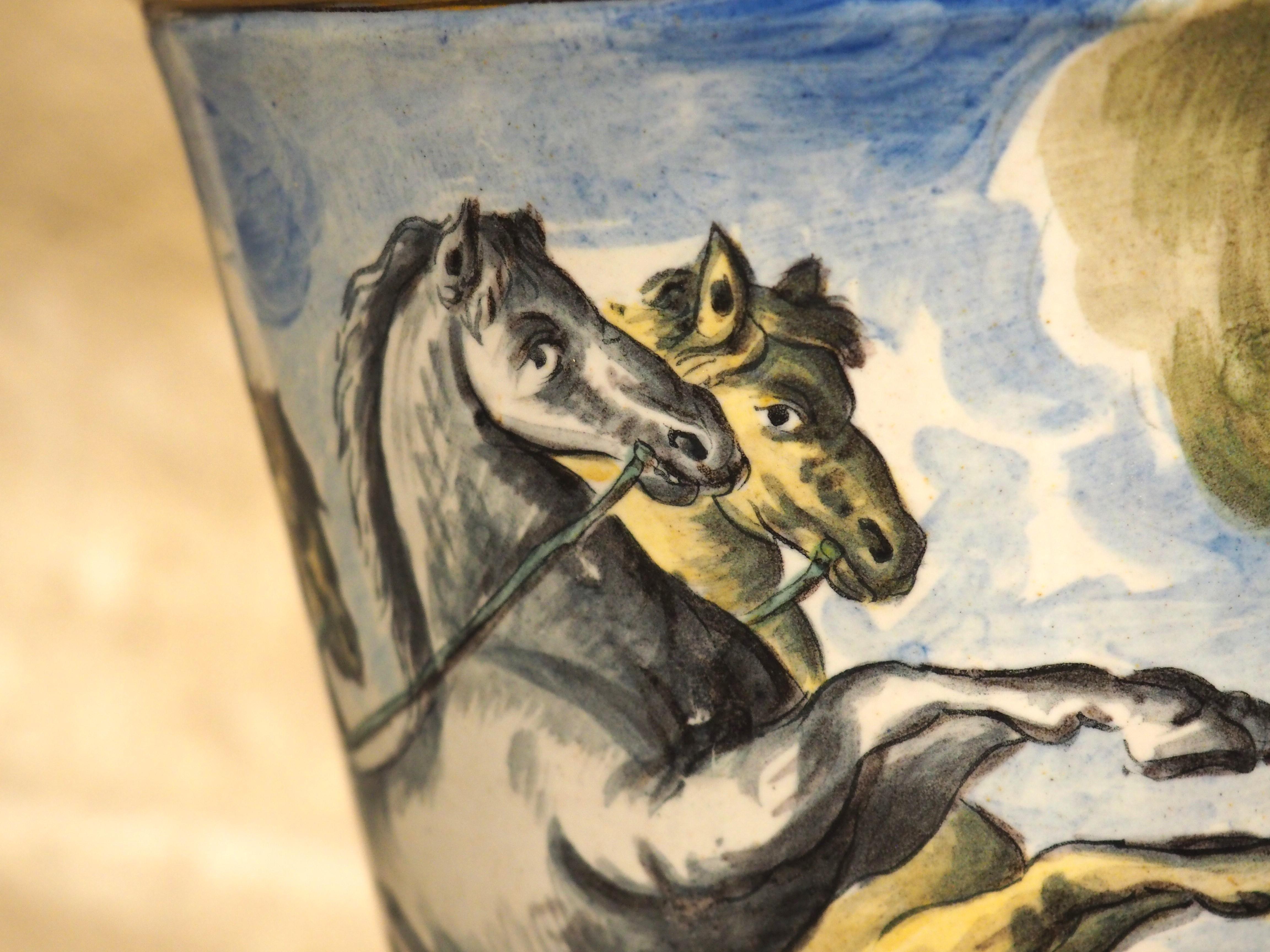 A Tall and Slender Antique Hand Painted Italian Majolica Ewer, Naples Circa 1870 For Sale 4