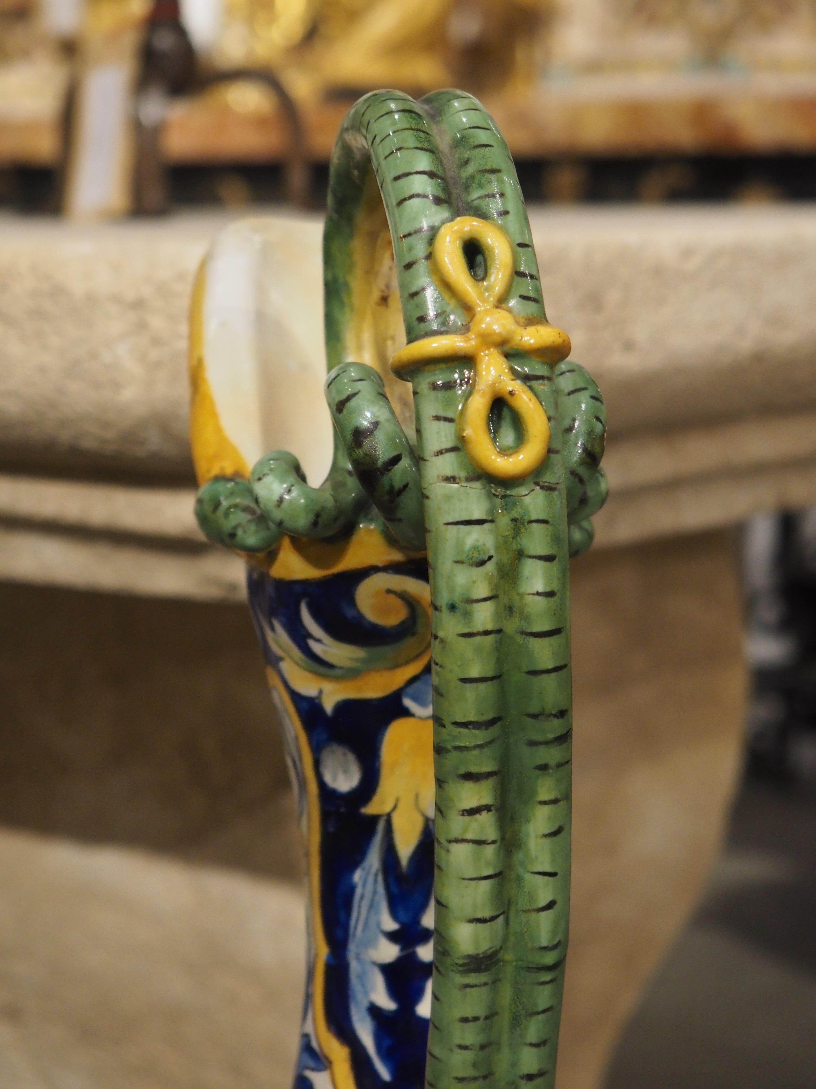 A Tall and Slender Antique Hand Painted Italian Majolica Ewer, Naples Circa 1870 For Sale 5