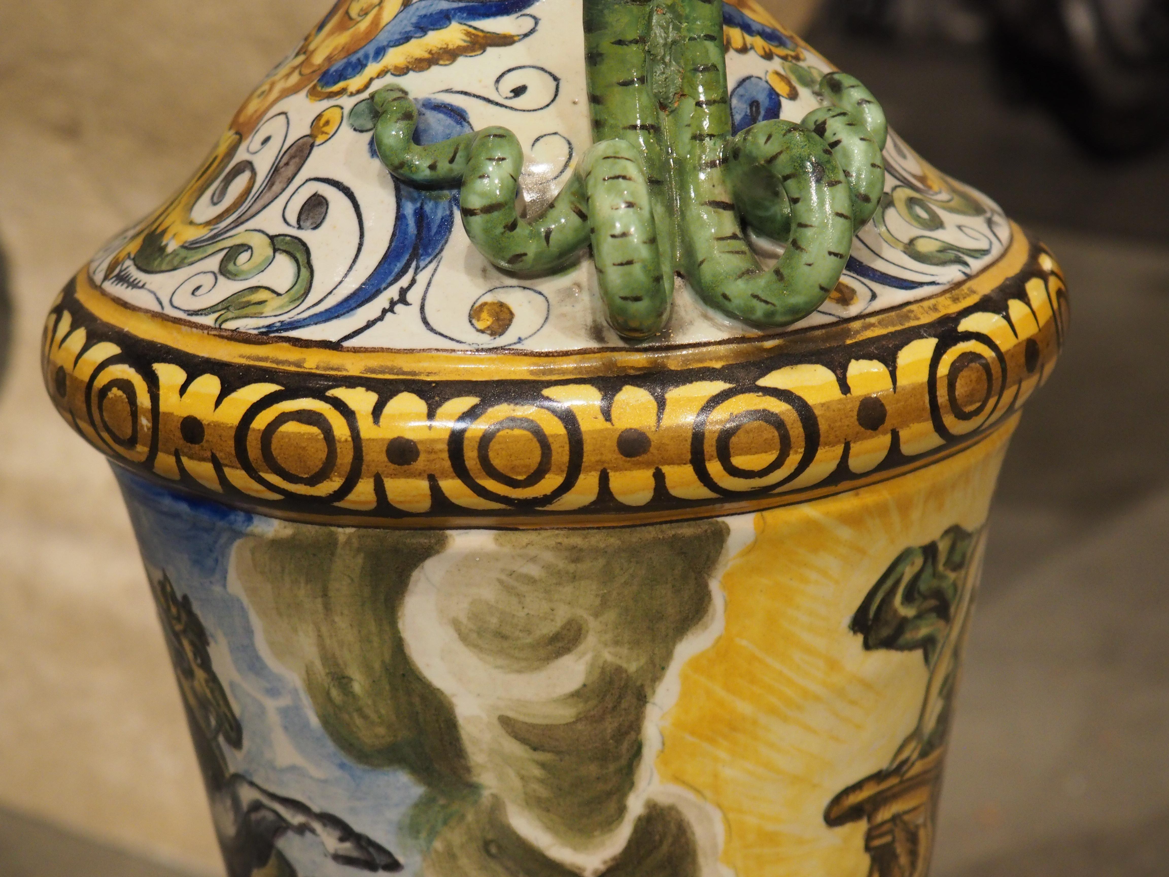 A Tall and Slender Antique Hand Painted Italian Majolica Ewer, Naples Circa 1870 For Sale 6